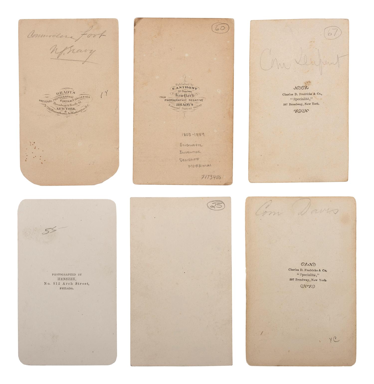 [CIVIL WAR]. A group of 6 CDVs of Brown Water Navy flag officers, comprising: