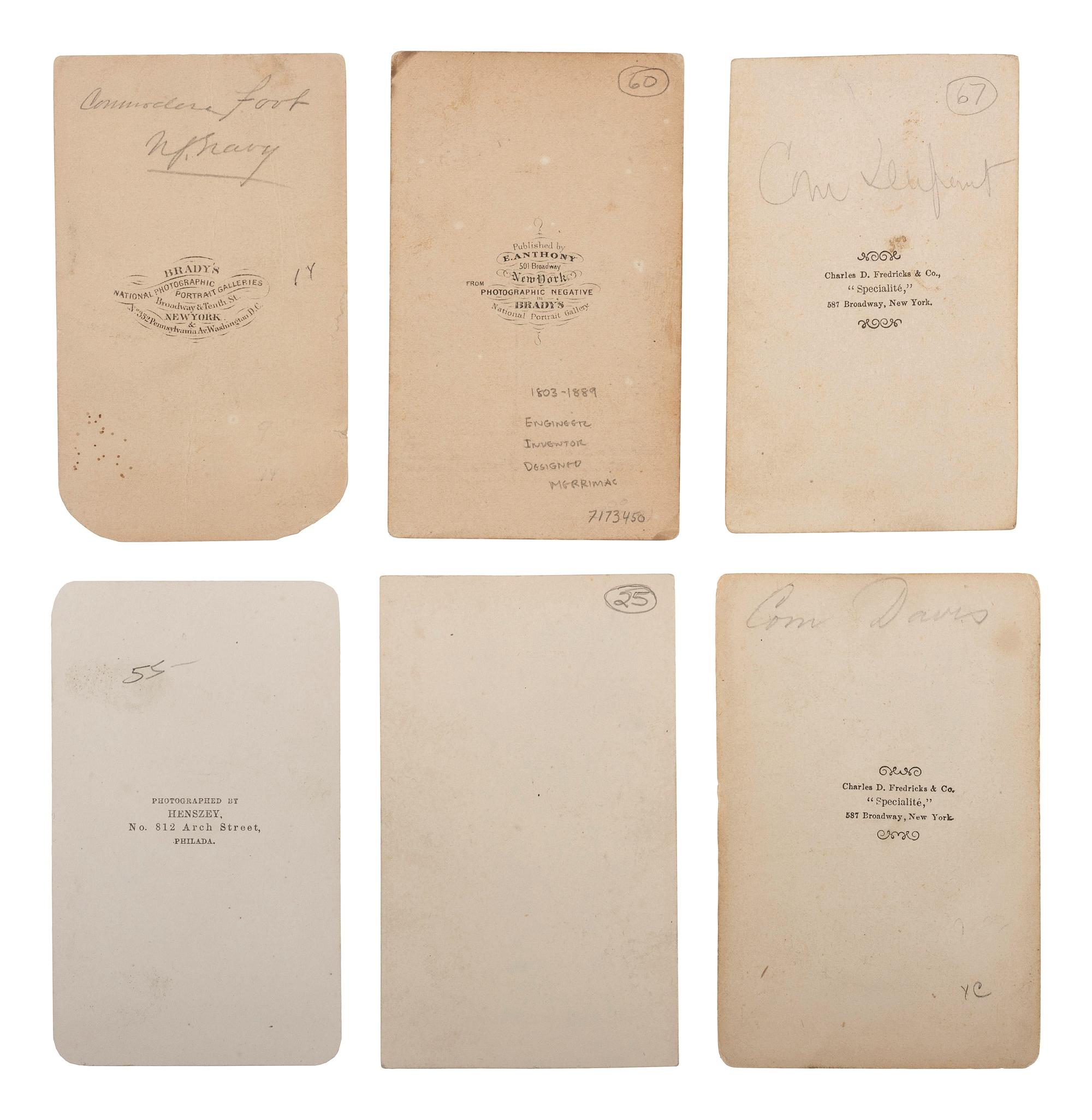 [CIVIL WAR]. A group of 6 CDVs of Brown Water Navy flag officers, comprising: