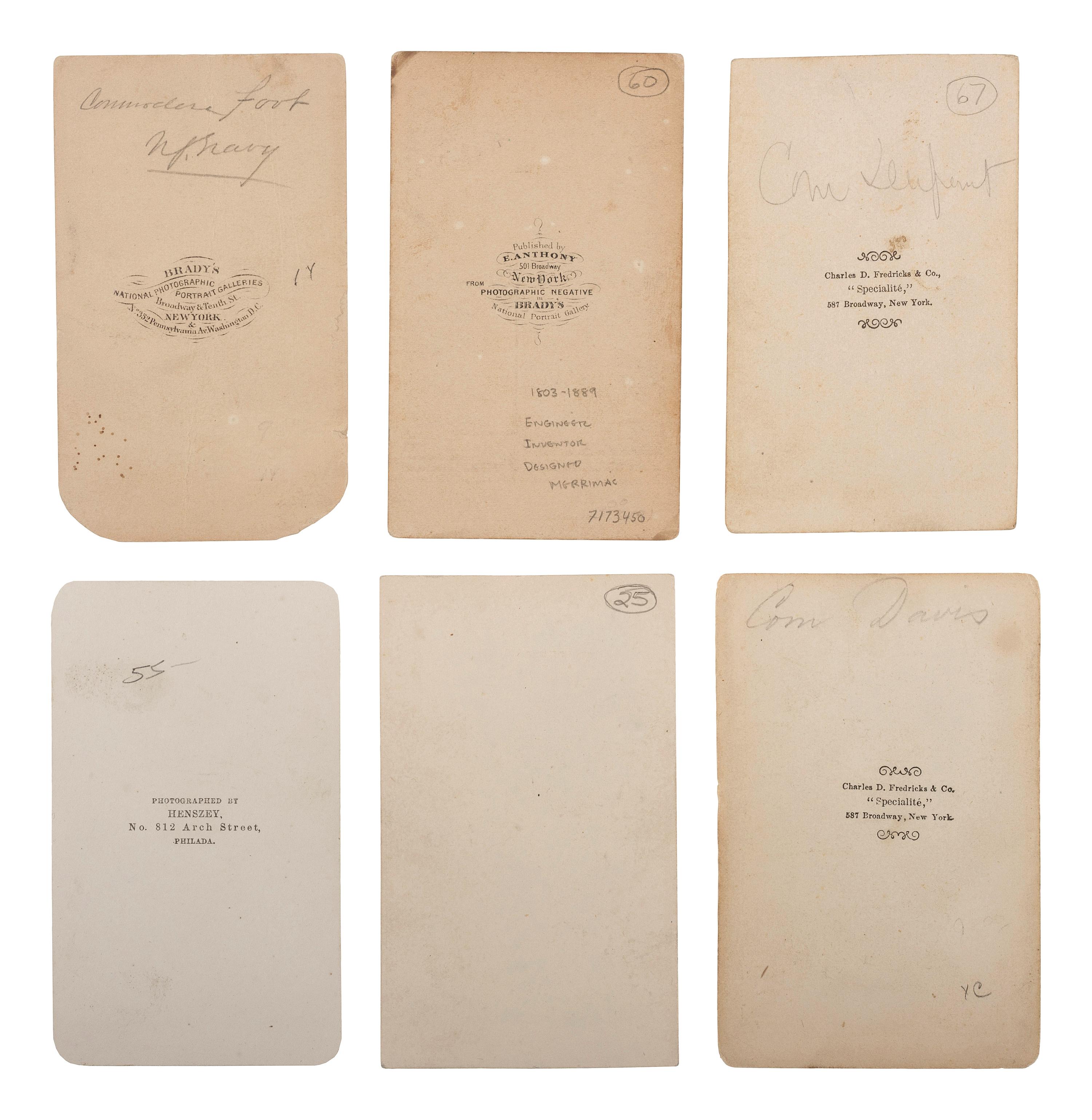 [CIVIL WAR]. A group of 6 CDVs of Brown Water Navy flag officers, comprising: