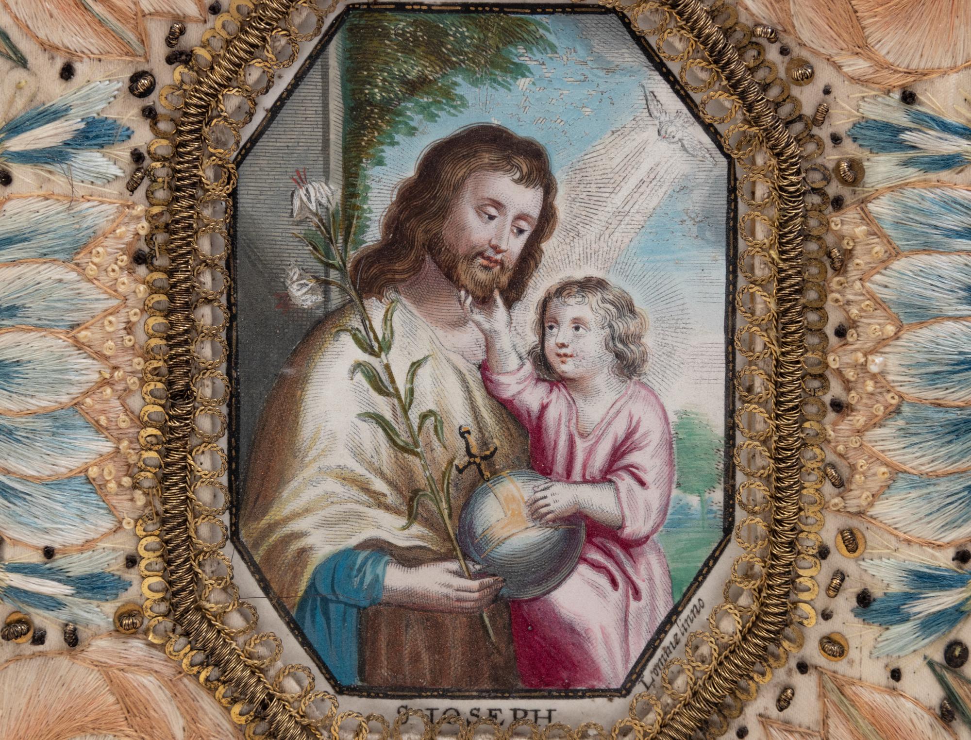 Two Ecclesiastical Silk Framed Works (19th Century)