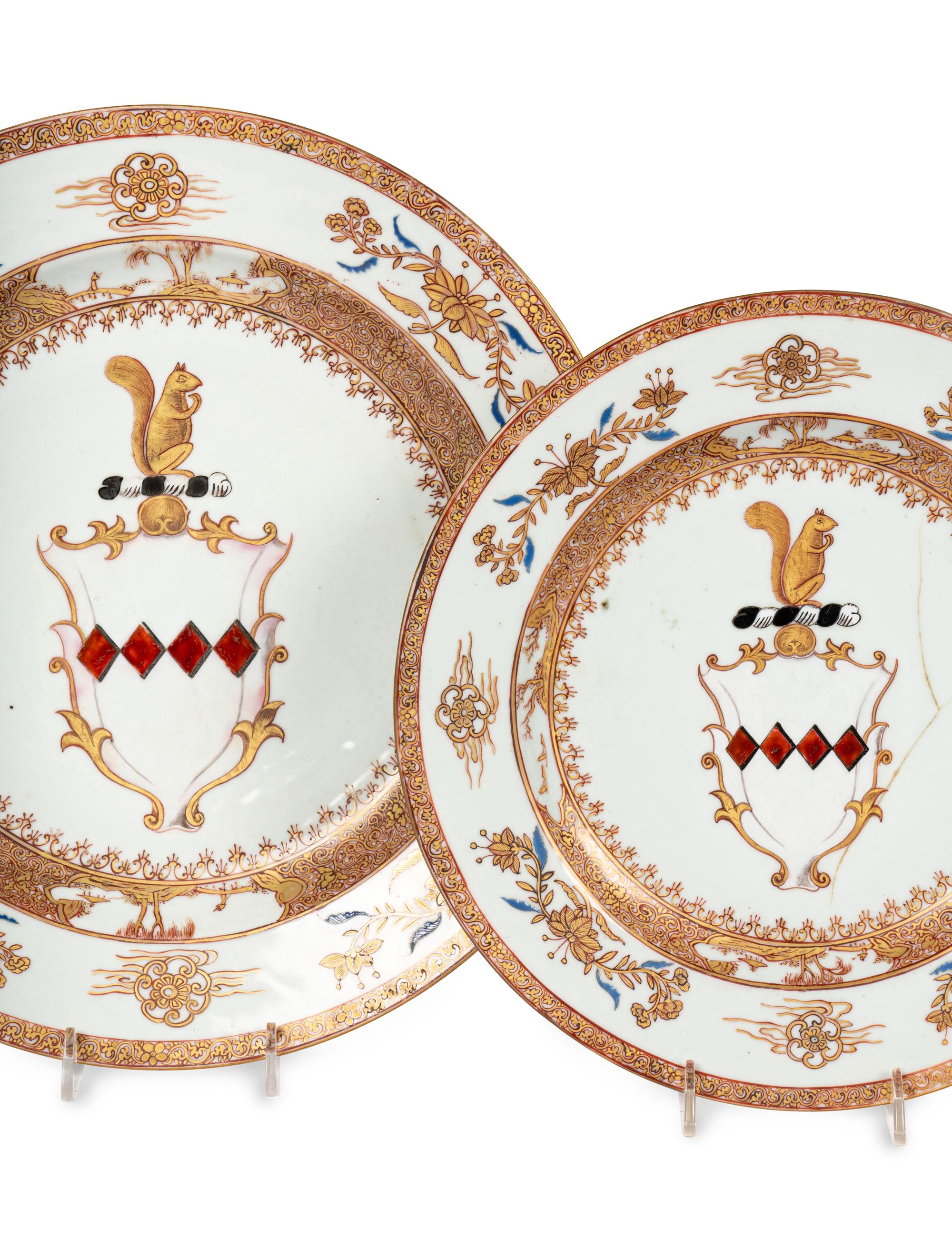 Four Export Armorial Porcelain Plates