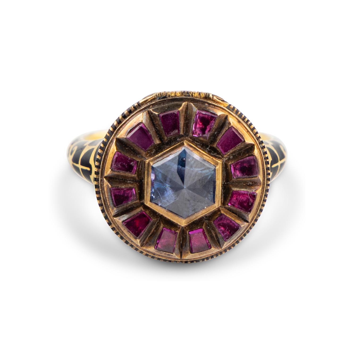 A Continental Gold, Jeweled and Enamel Decorated "Surprise" Compass-Ring