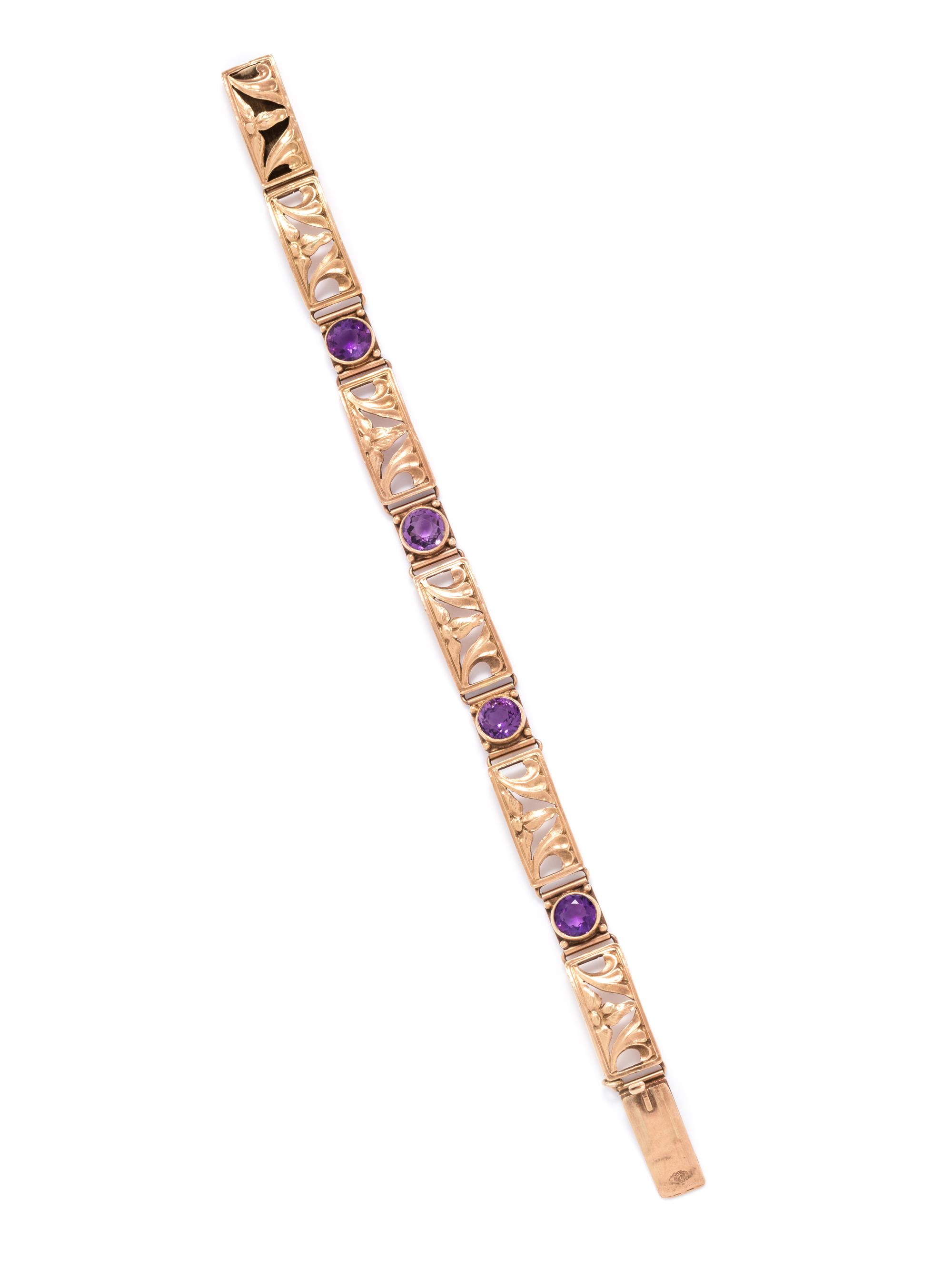 POTTER STUDIO, ARTS & CRAFTS, YELLOW GOLD AND AMETHYST BRACELET