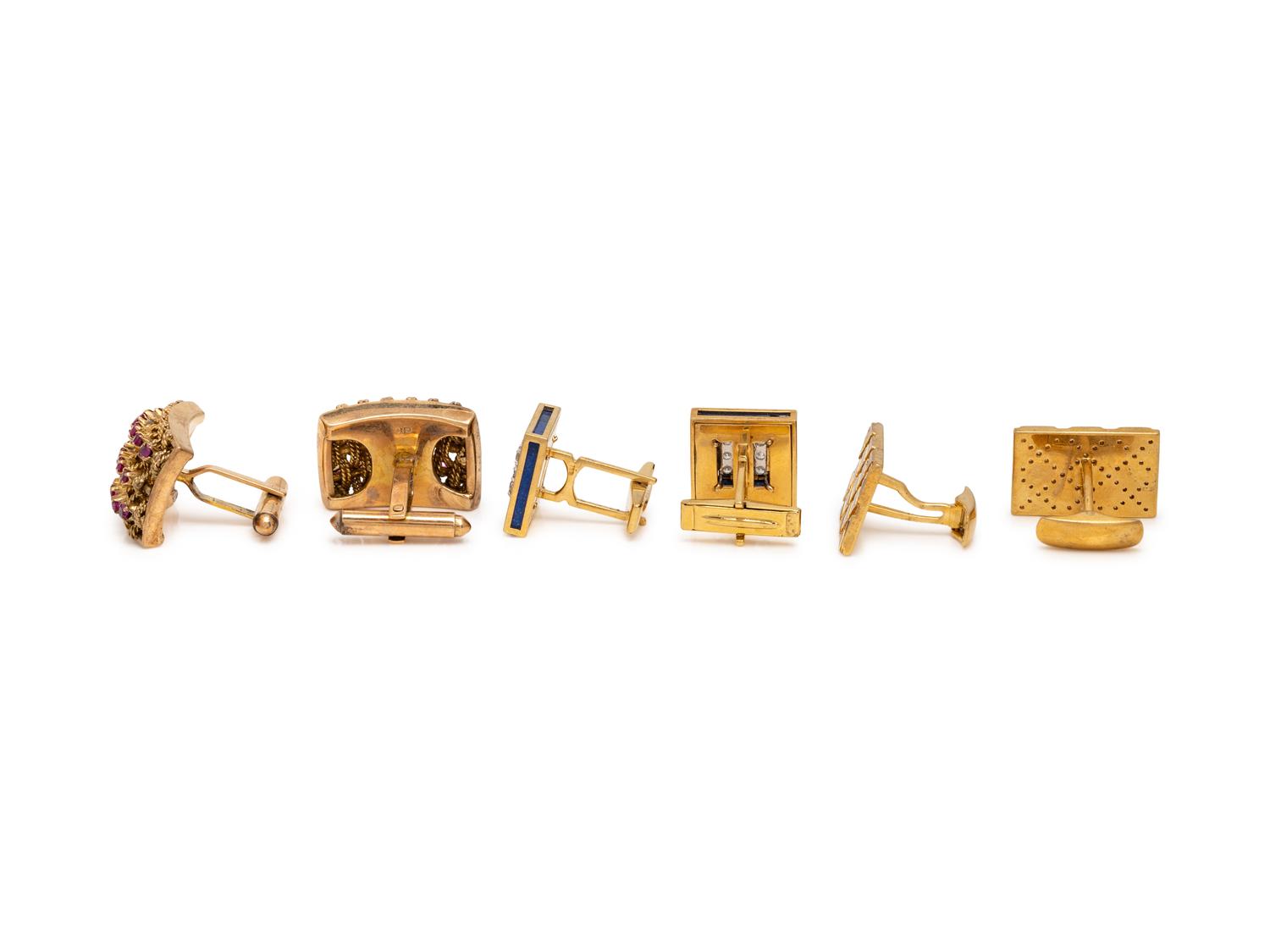 COLLECTION OF GOLD AND GEMSTONE CUFFLINKS