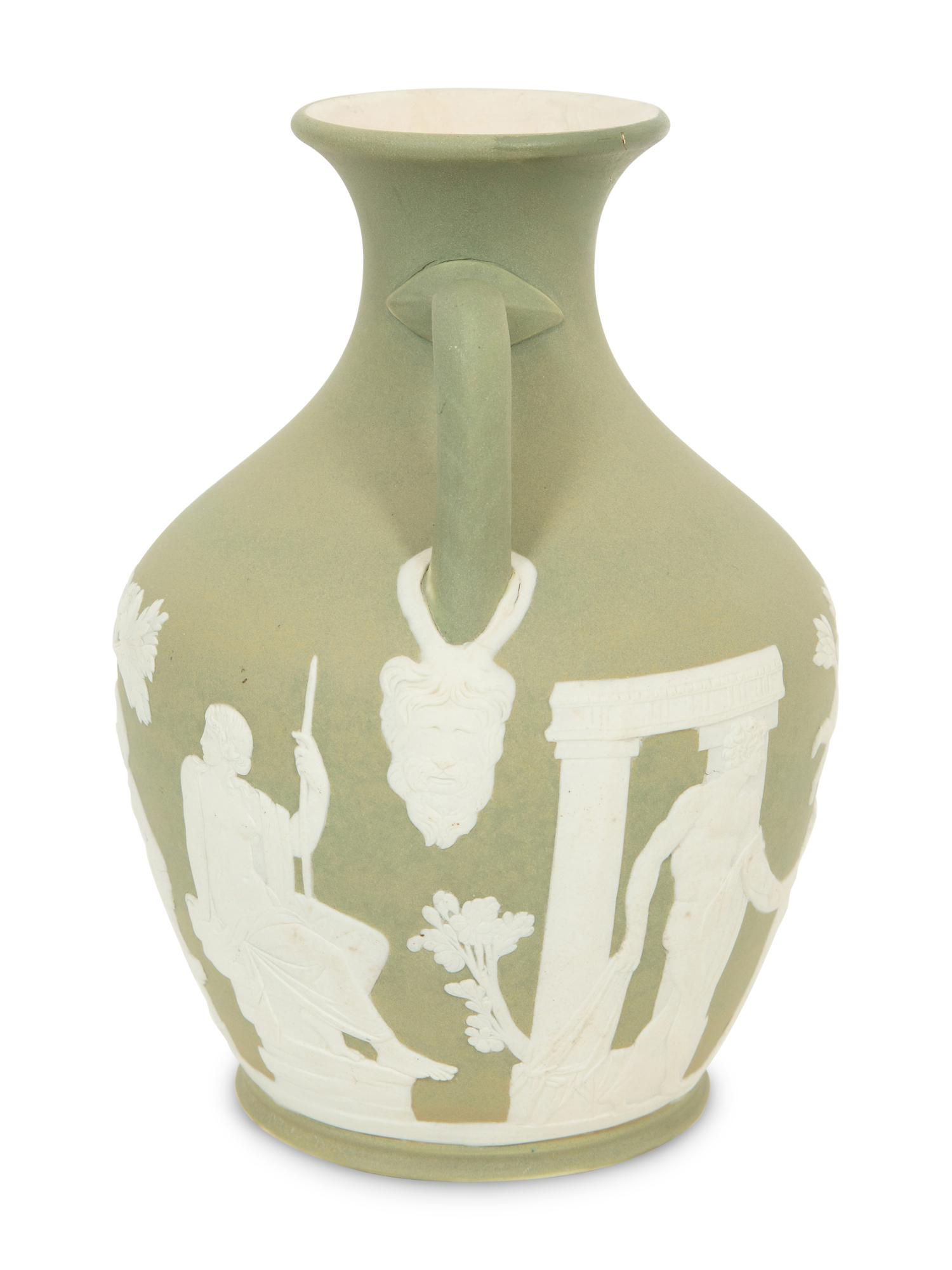 A Green Wedgwood Jasperware Portland Vase and Biscuit Barrell with Silver Plate Handle, Top and Base combined with biscuit barrell 323704/124