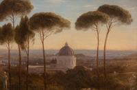 View of St, Peter's, Rome, from Monte Mario, showing the stone pines in the garden of the Villa Mellini
