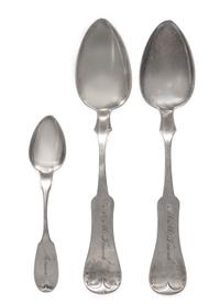 Three American Coin Silver Spoons, , comprising a pair of tablespoons, C. Oskamp, Cincinnati, OH, engraved M.M. Frank in script with a