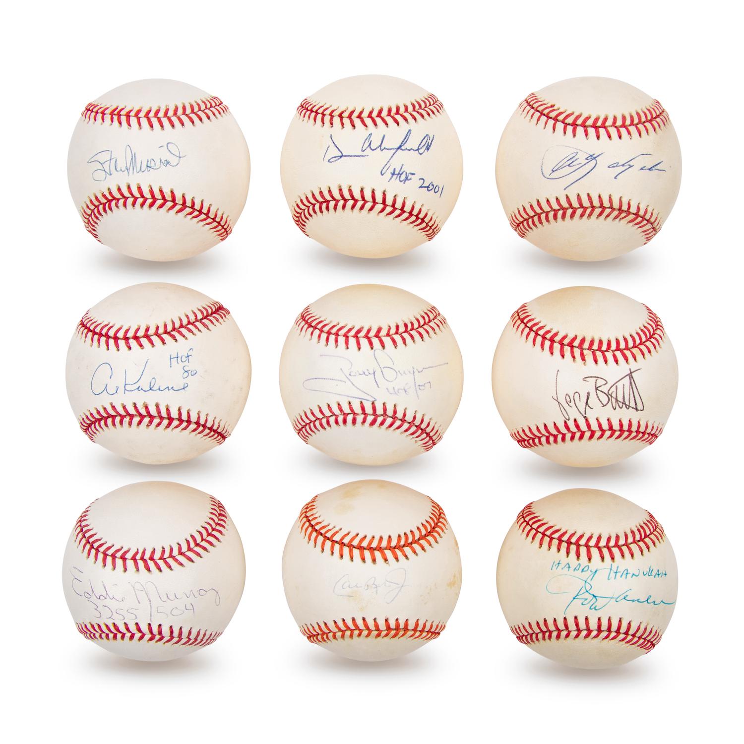 A Collection of Nine 3,000 Hit Club Signed Autograph Baseballs