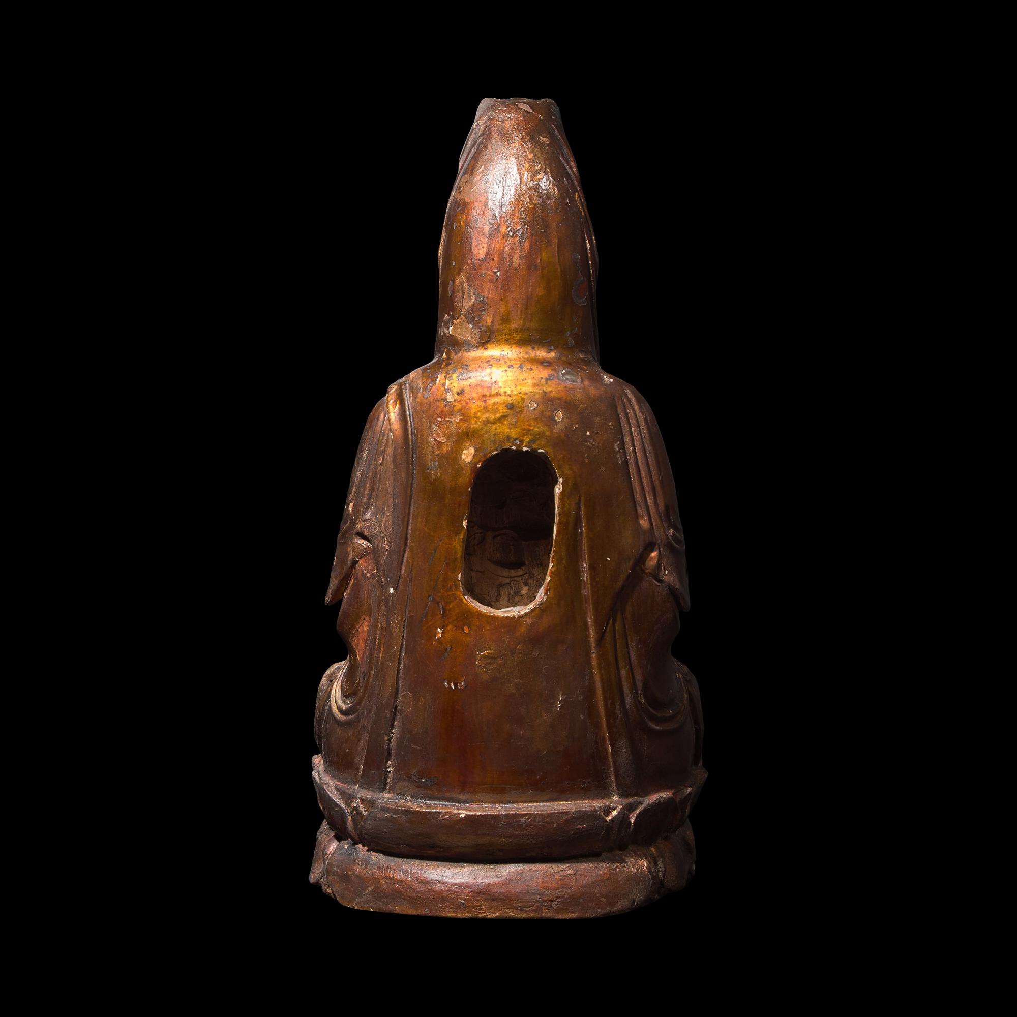 A Chinese Gilt Lacquered Wood and Painted Wood Guanyin, Late Qing Dynasty to Republic Period 晚清-民國 木漆金觀音坐像