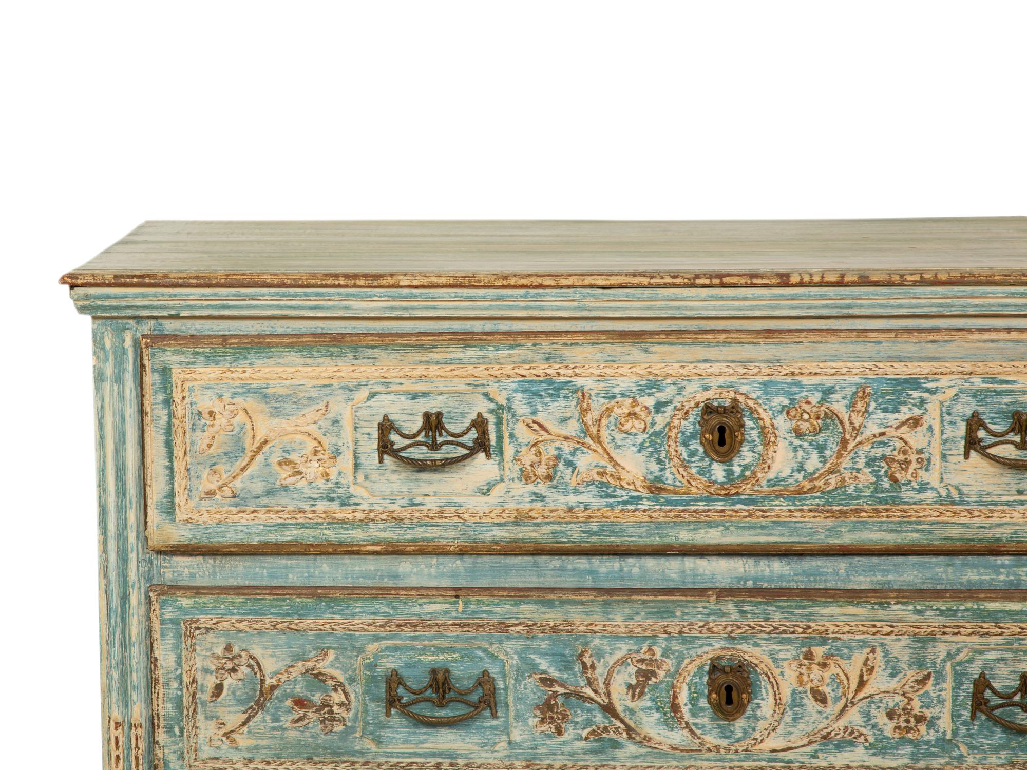 A North European Neoclassical Blue-Painted Commode