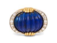 An 18 Karat Yellow Gold, Lapis Lazuli and Diamond Ring,