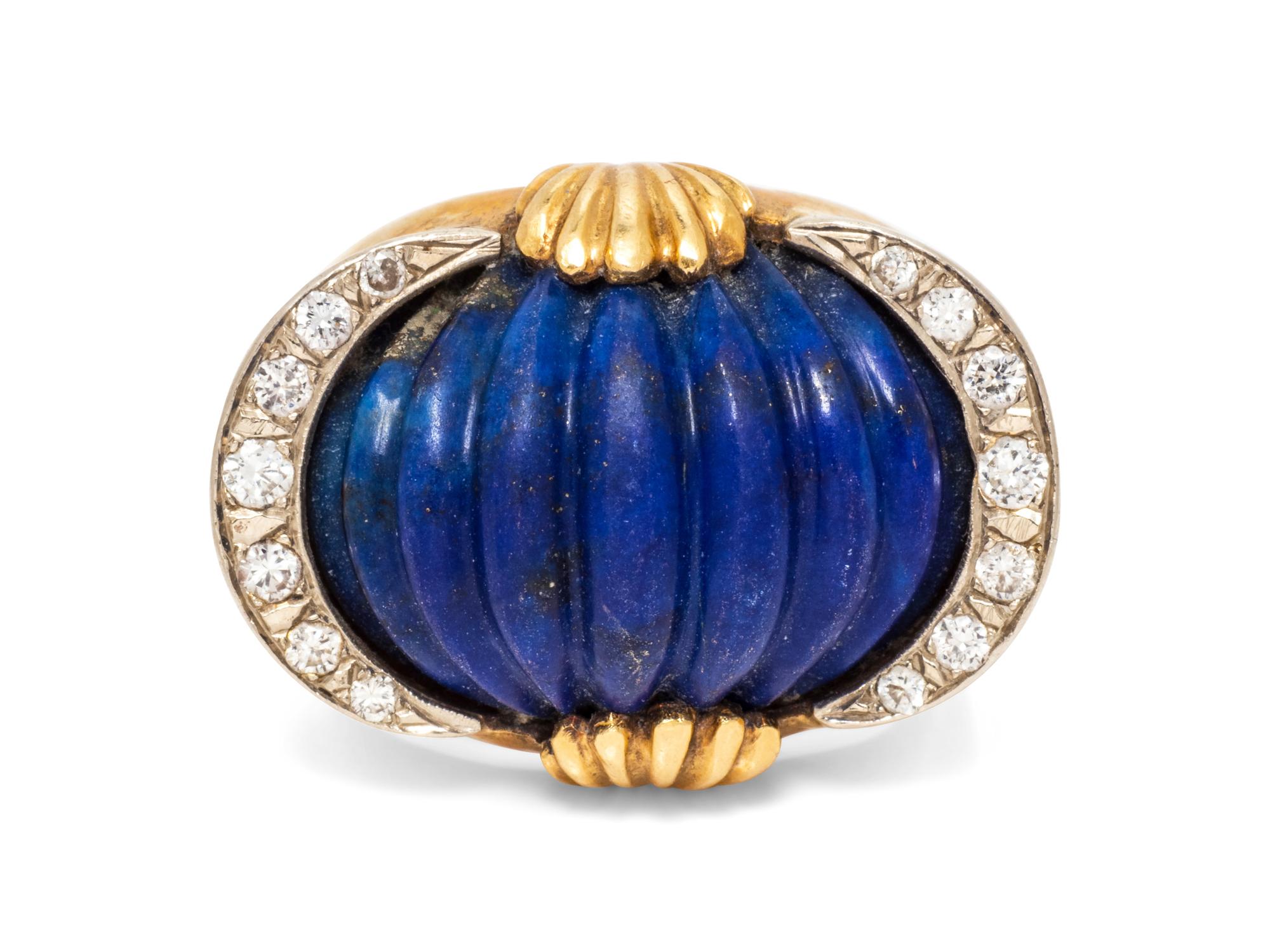 An 18 Karat Yellow Gold, Lapis Lazuli and Diamond Ring,