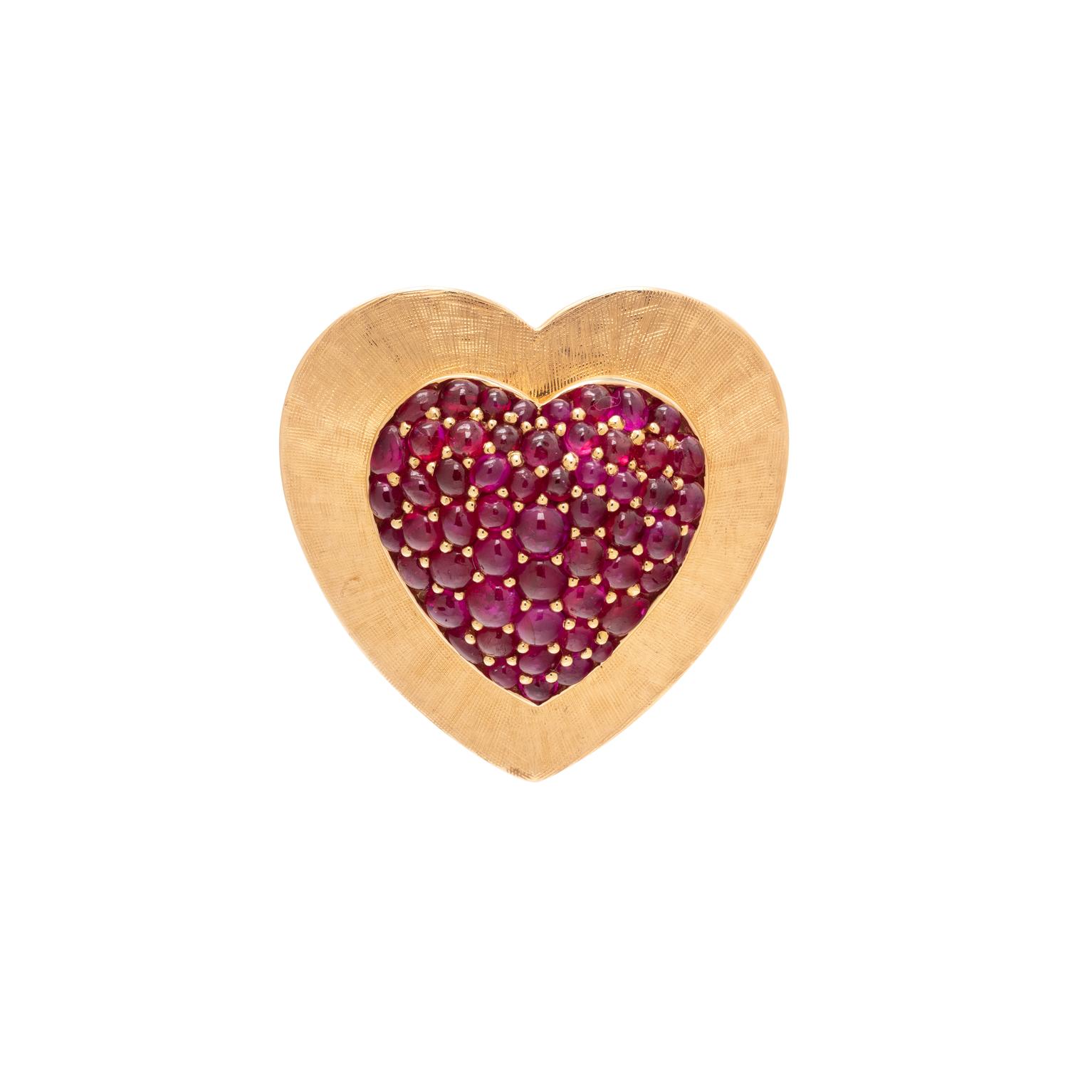 YELLOW GOLD AND RUBY HEART BROOCH