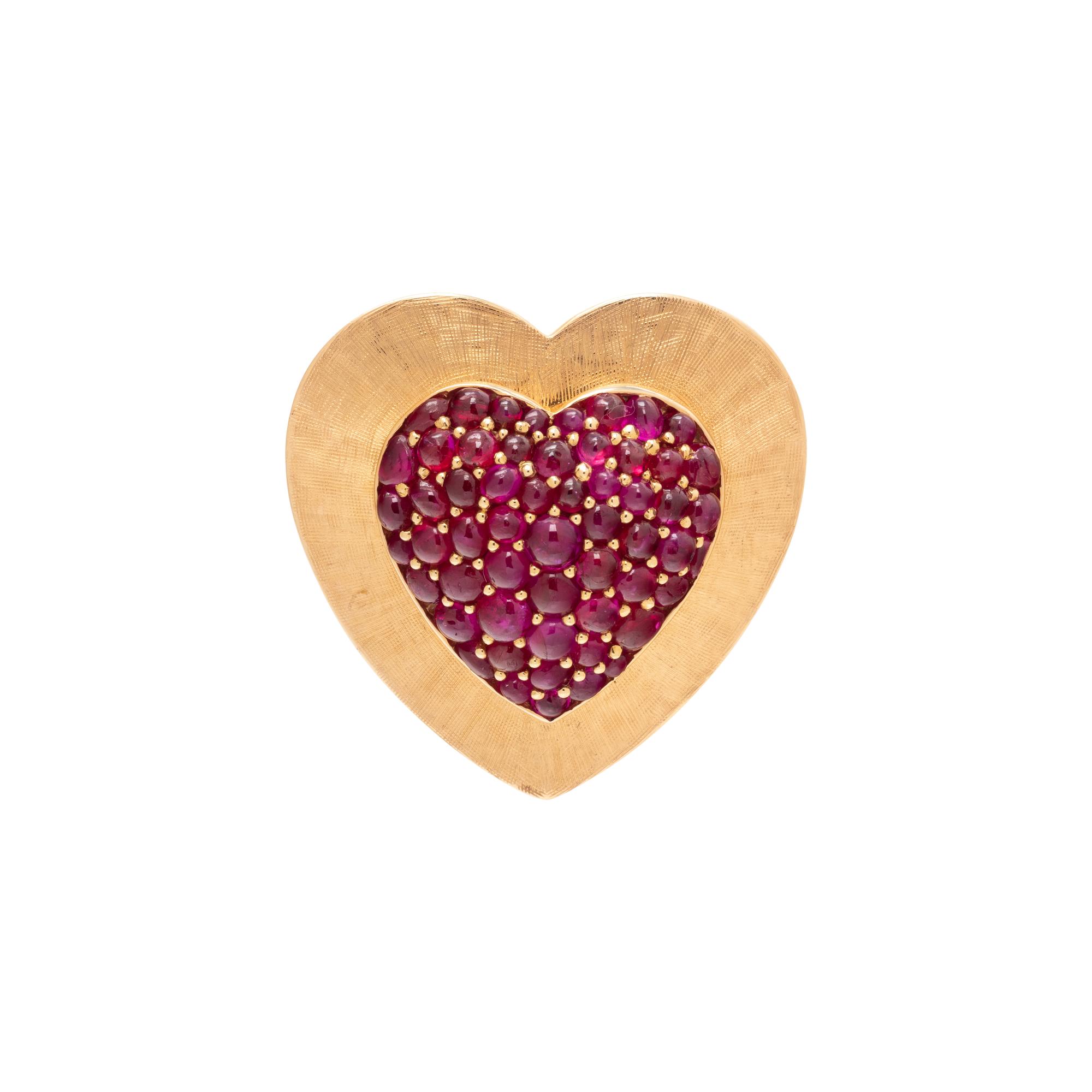 YELLOW GOLD AND RUBY HEART BROOCH
