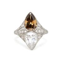ART DECO, DIAMOND AND COLORED DIAMOND RING