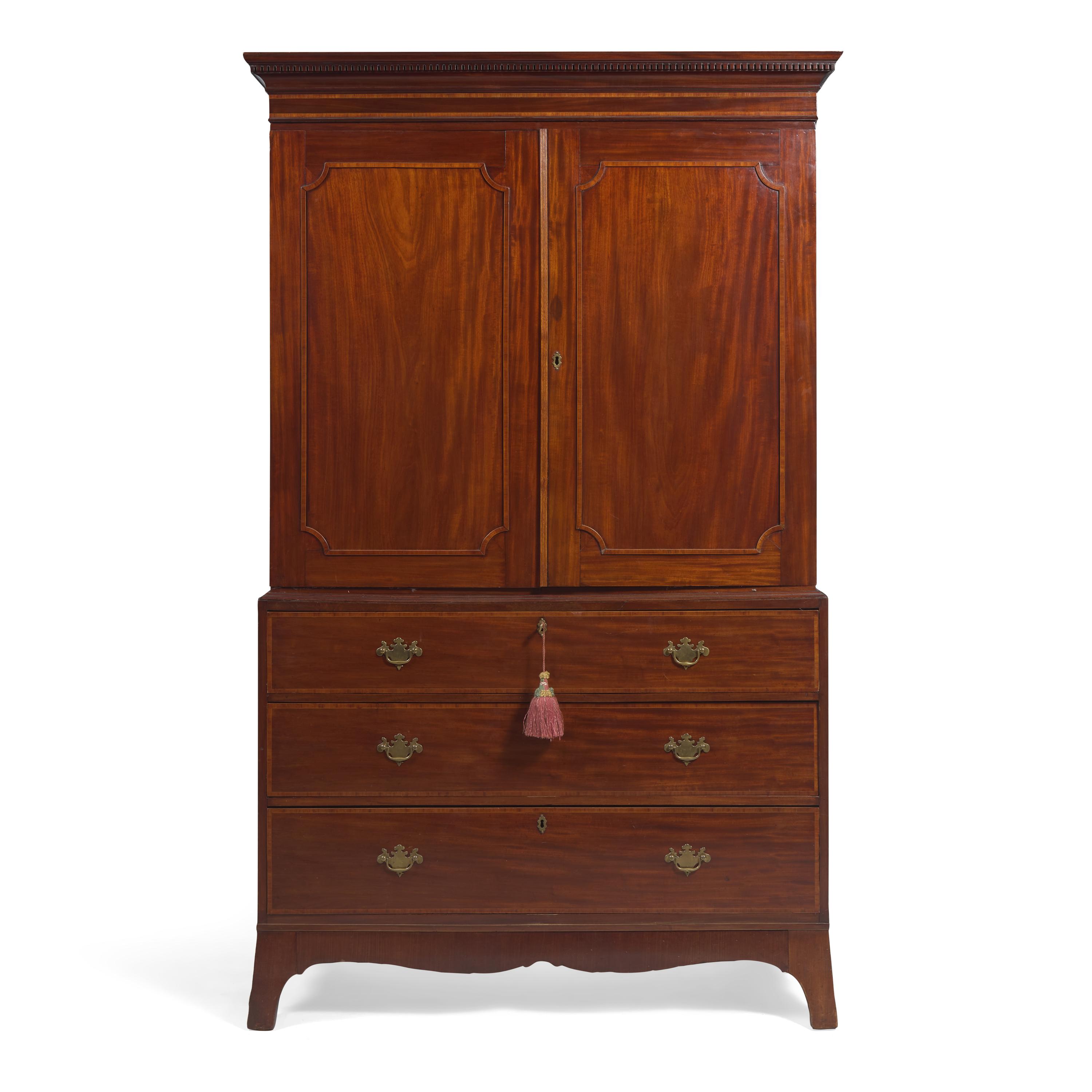 A Regency Inlaid Mahogany Linen Press