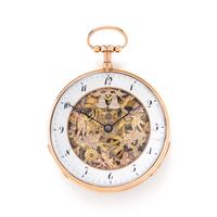 18K YELLOW GOLD AUTOMATON QUARTER REPEATER OPEN FACE POCKET WATCH