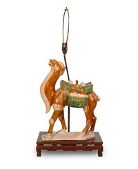 A Chinese Sancai Glazed Ceramic Camel-Form Lamp