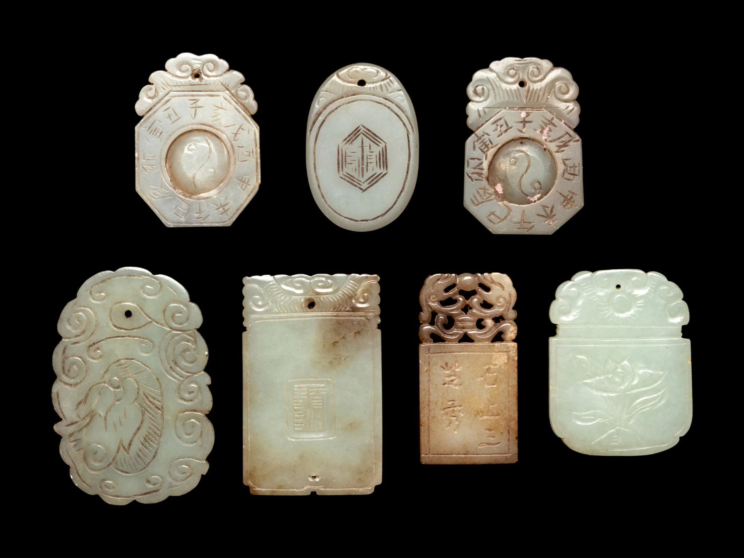 Seven Chinese Carved Jade Plaques