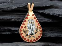 14K Gold Owl Pendant, with Inlay