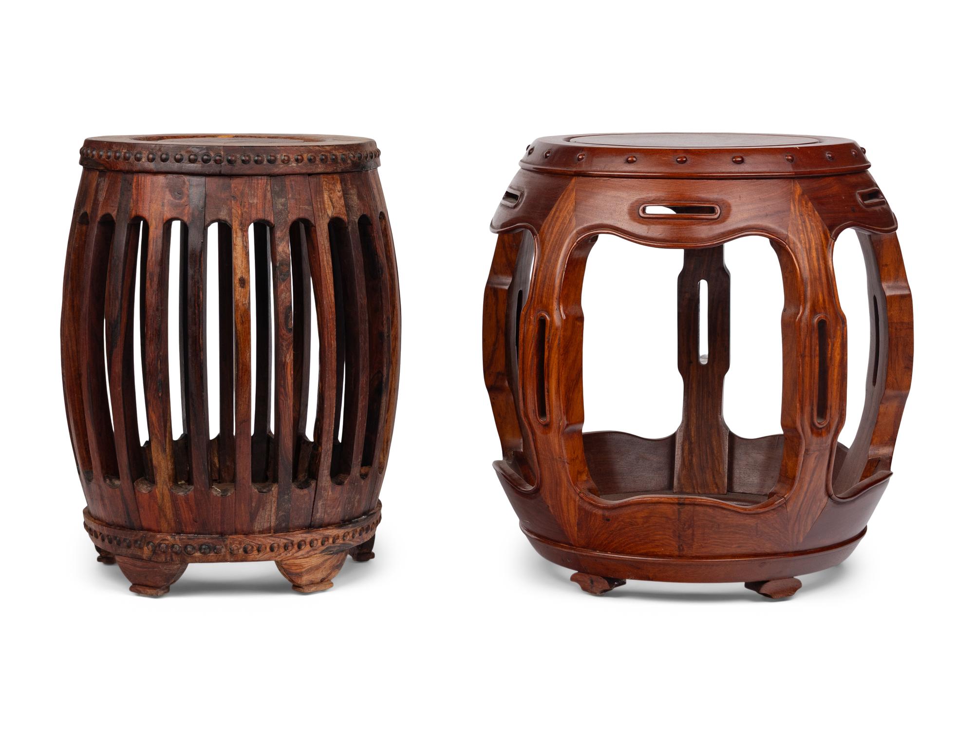 Two Chinese Wood Stools, 20th Century