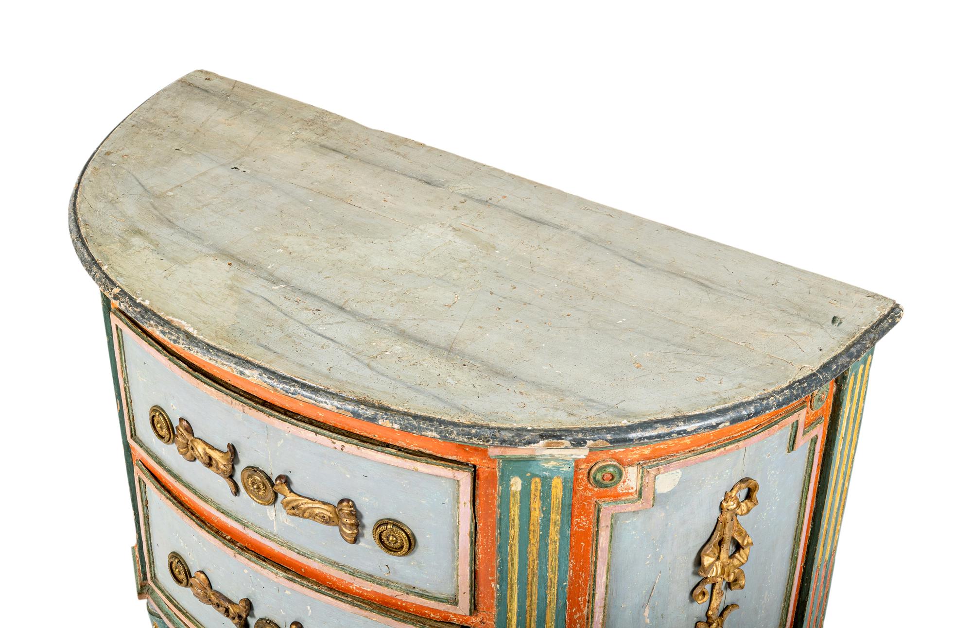 A North Italian Polychrome Painted Demilune Commode