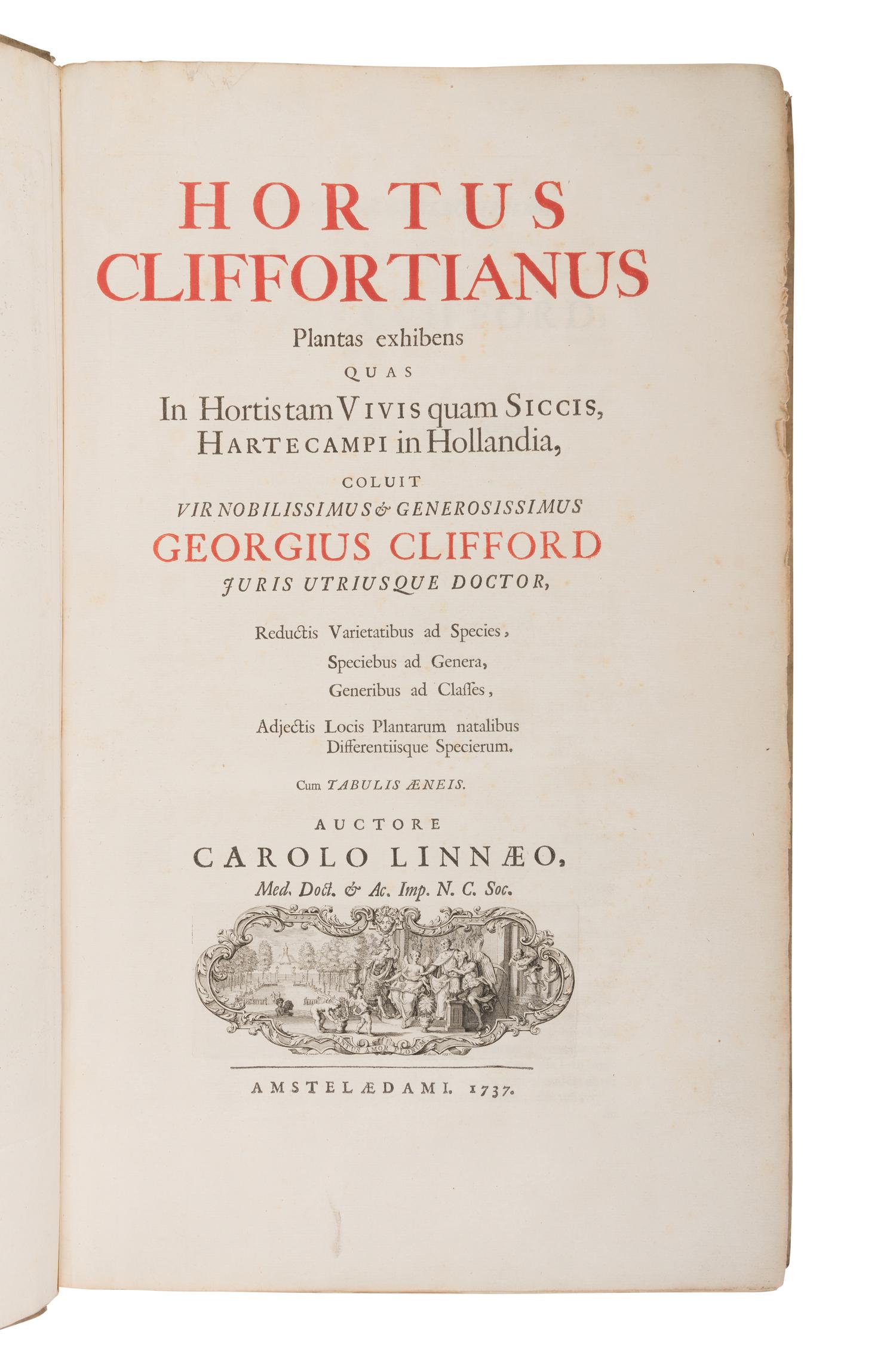 [NATURAL HISTORY]. LINNAEUS, Carolus (1707-1778). Hortus cliffortianus . Amsterdam, 1737 [i.e. 1738].