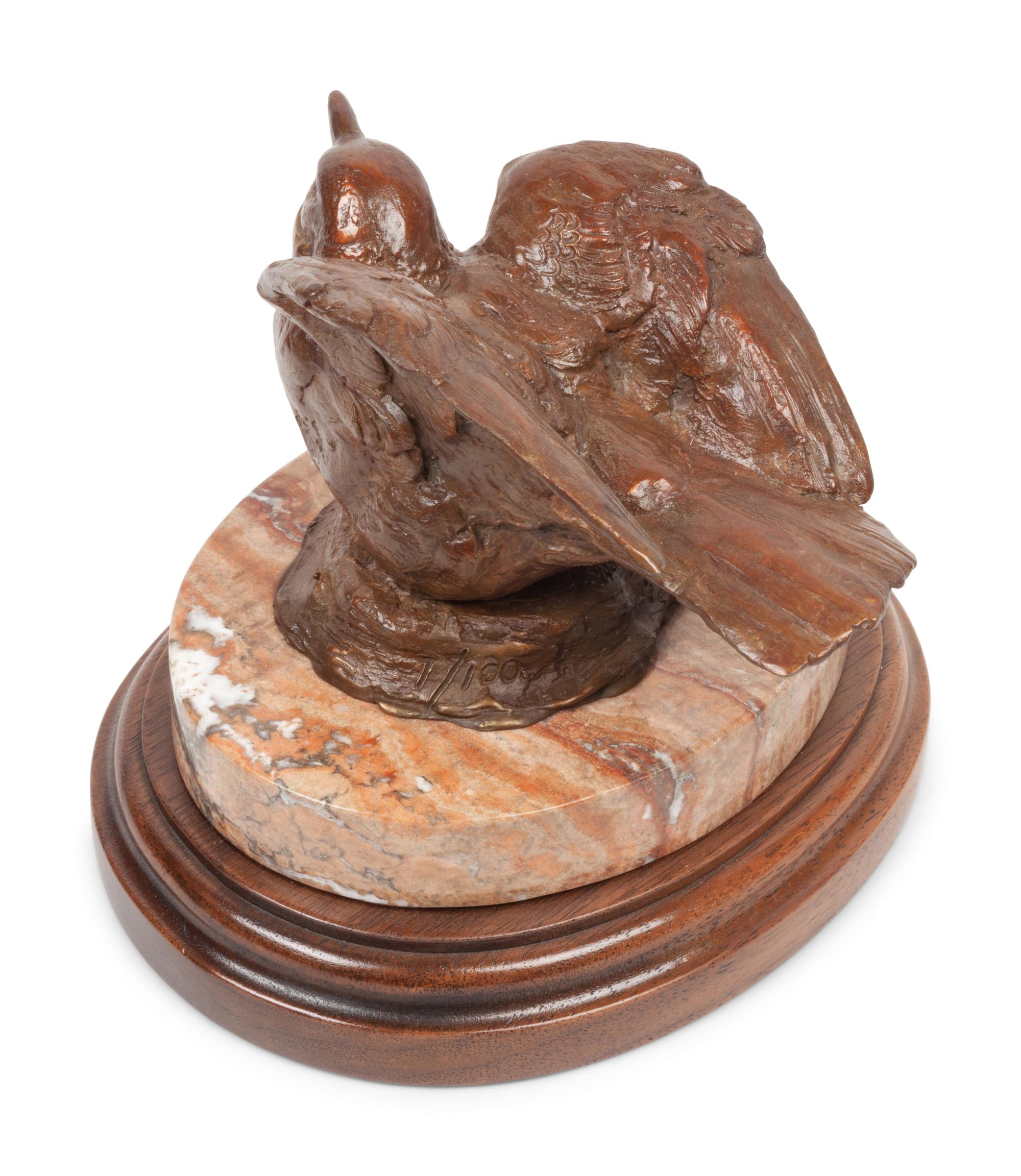 Two Sculptures: Winter Bird, edition 1/100, together with unmarked bird bronze