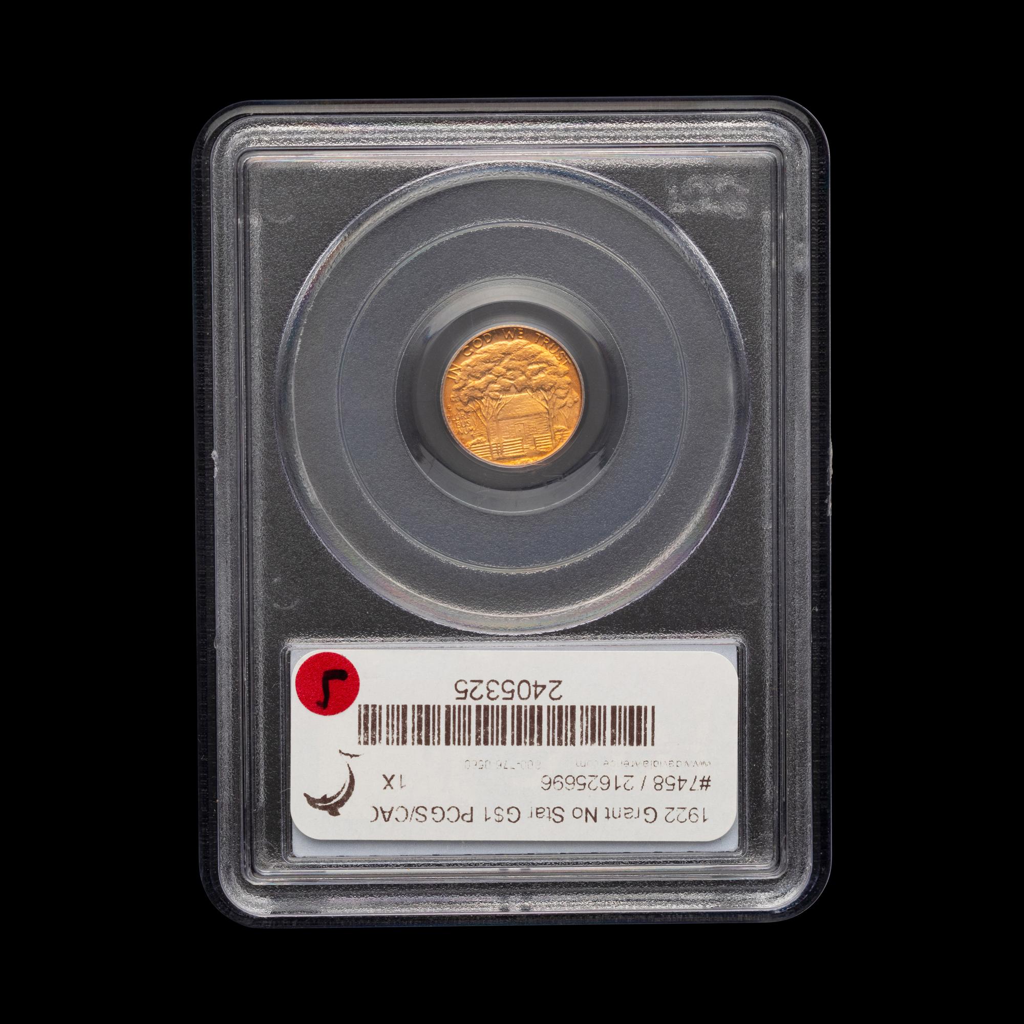 A 1922 Ulysses S. Grant Commemorative: No Star $1 Gold Coin [PCGS MS64; CAC Green Sticker]