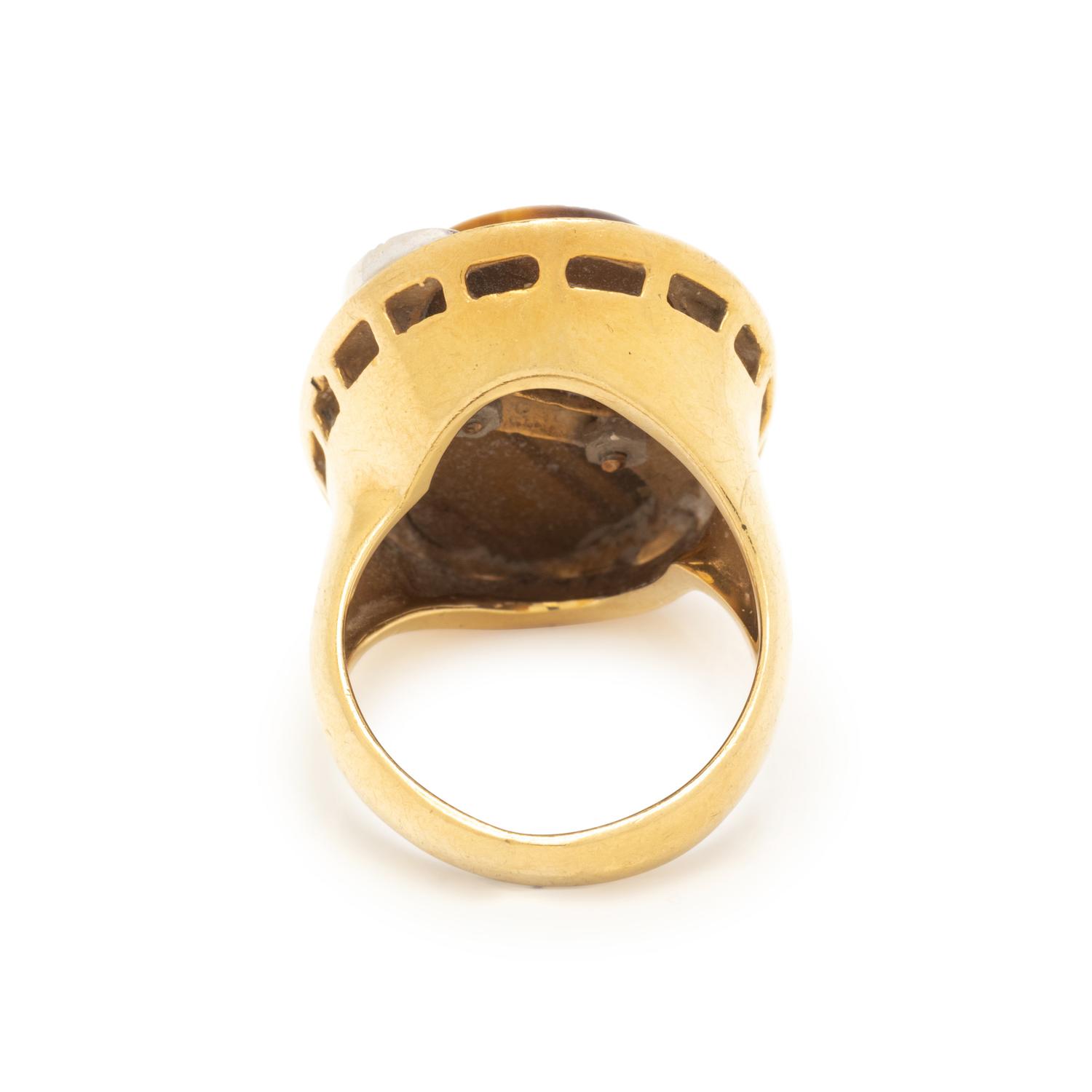 TIGER'S EYE, DIAMOND, AND GOLD RING