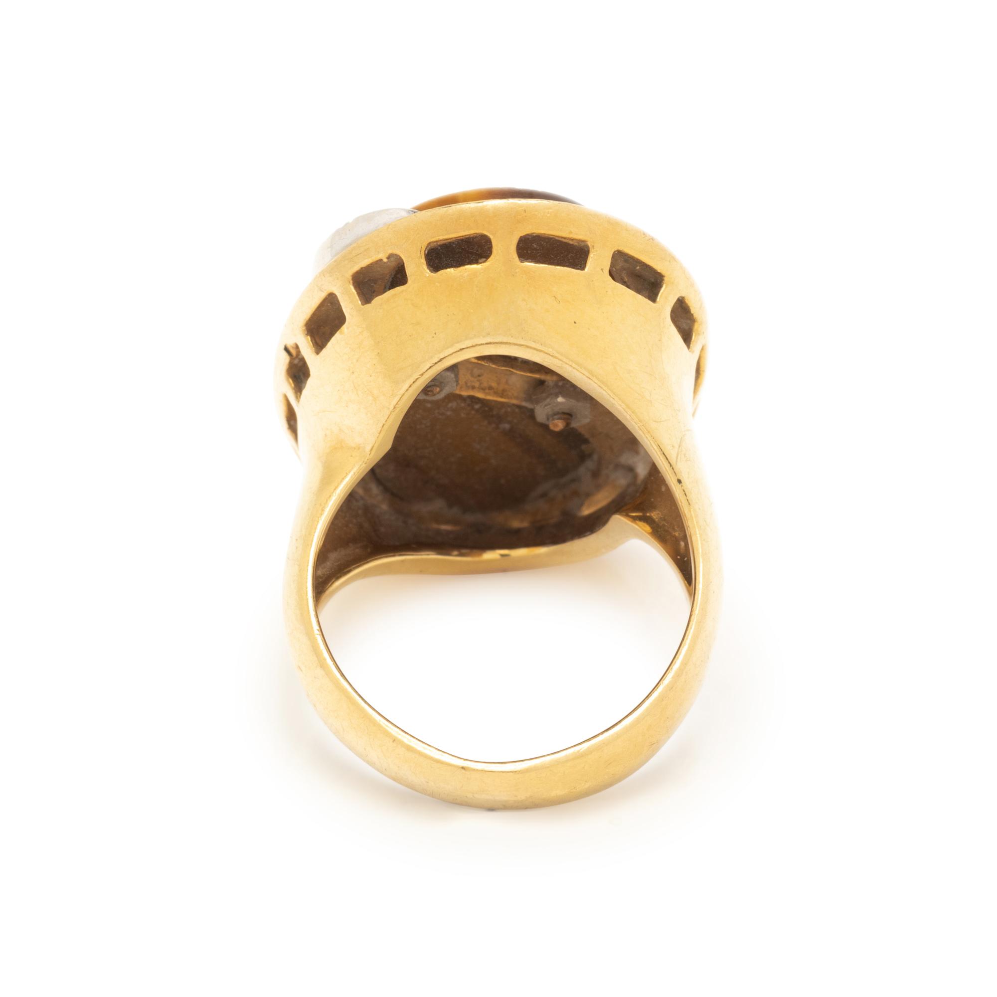 TIGER'S EYE, DIAMOND, AND GOLD RING