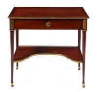 A Louis XVI Style Gilt Bronze Mounted Mahogany Writing Table Height 30 x width 32 x depth 19 inches. — LATE 19TH CENTURY