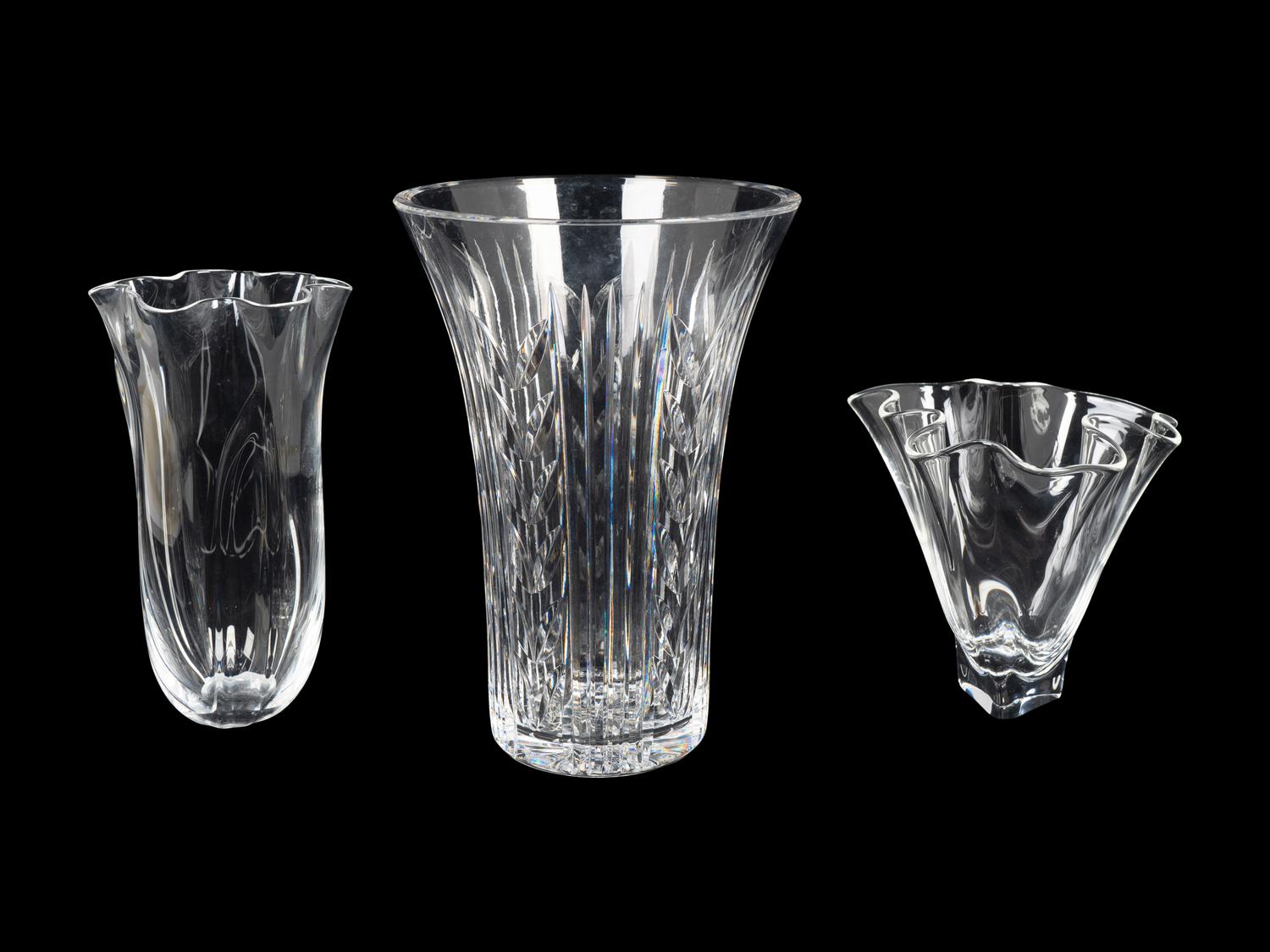 Two Steuben Free-form Vases and an Unsigned Cut Glass Vase — 20TH/21ST CENTURY
