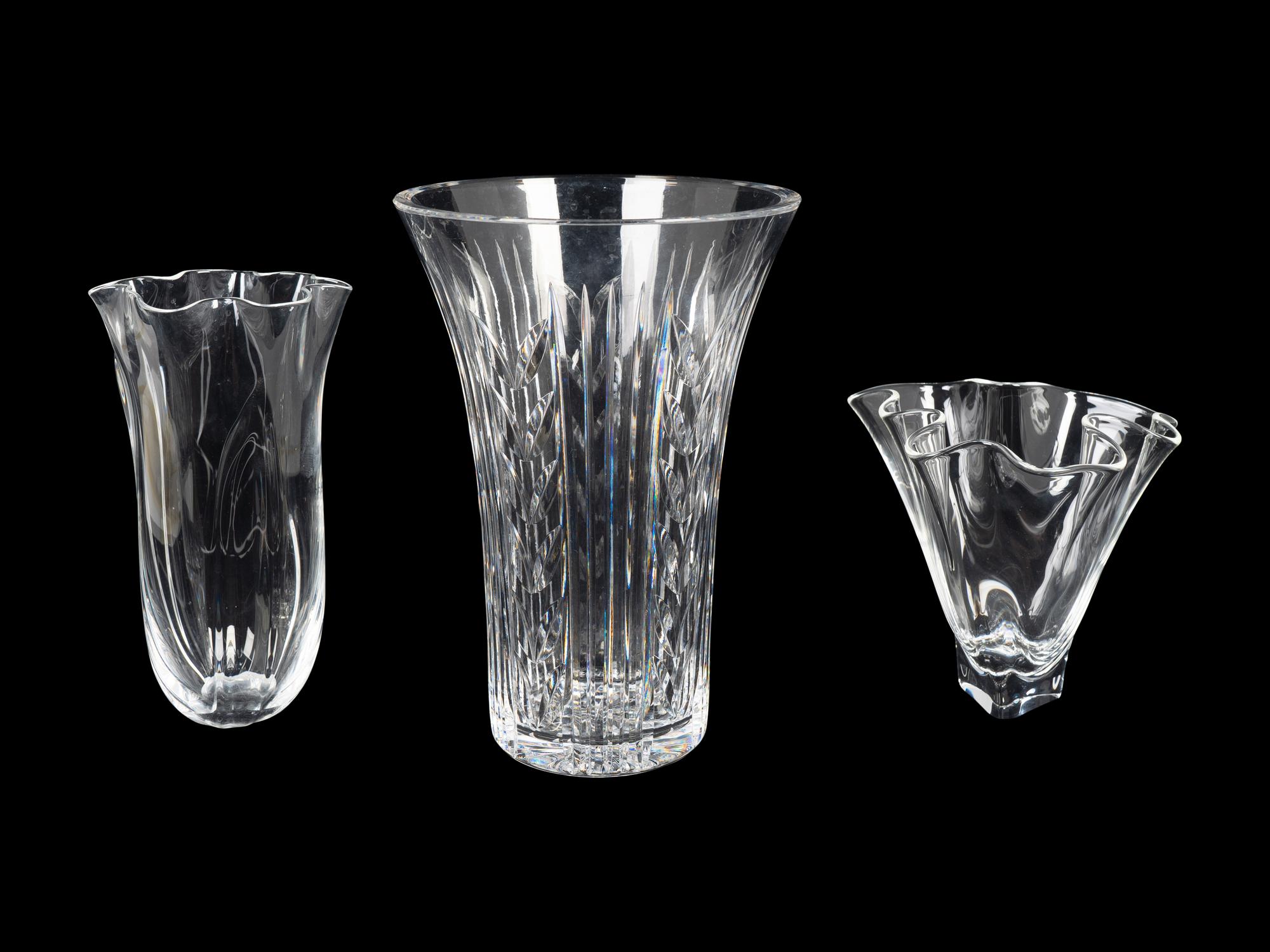 Two Steuben Free-form Vases and an Unsigned Cut Glass Vase — 20TH/21ST CENTURY