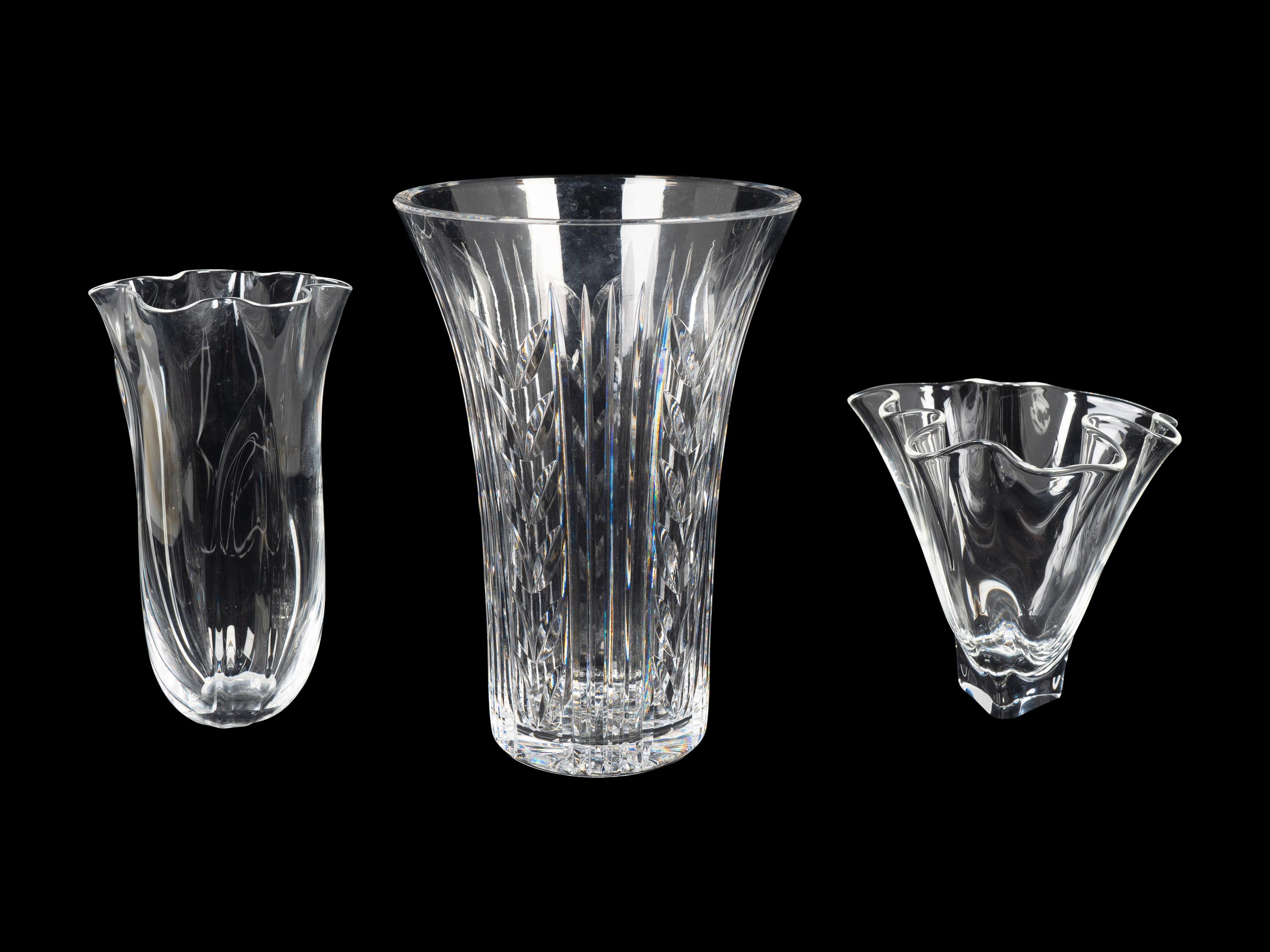 Two Steuben Free-form Vases and an Unsigned Cut Glass Vase — 20TH/21ST CENTURY