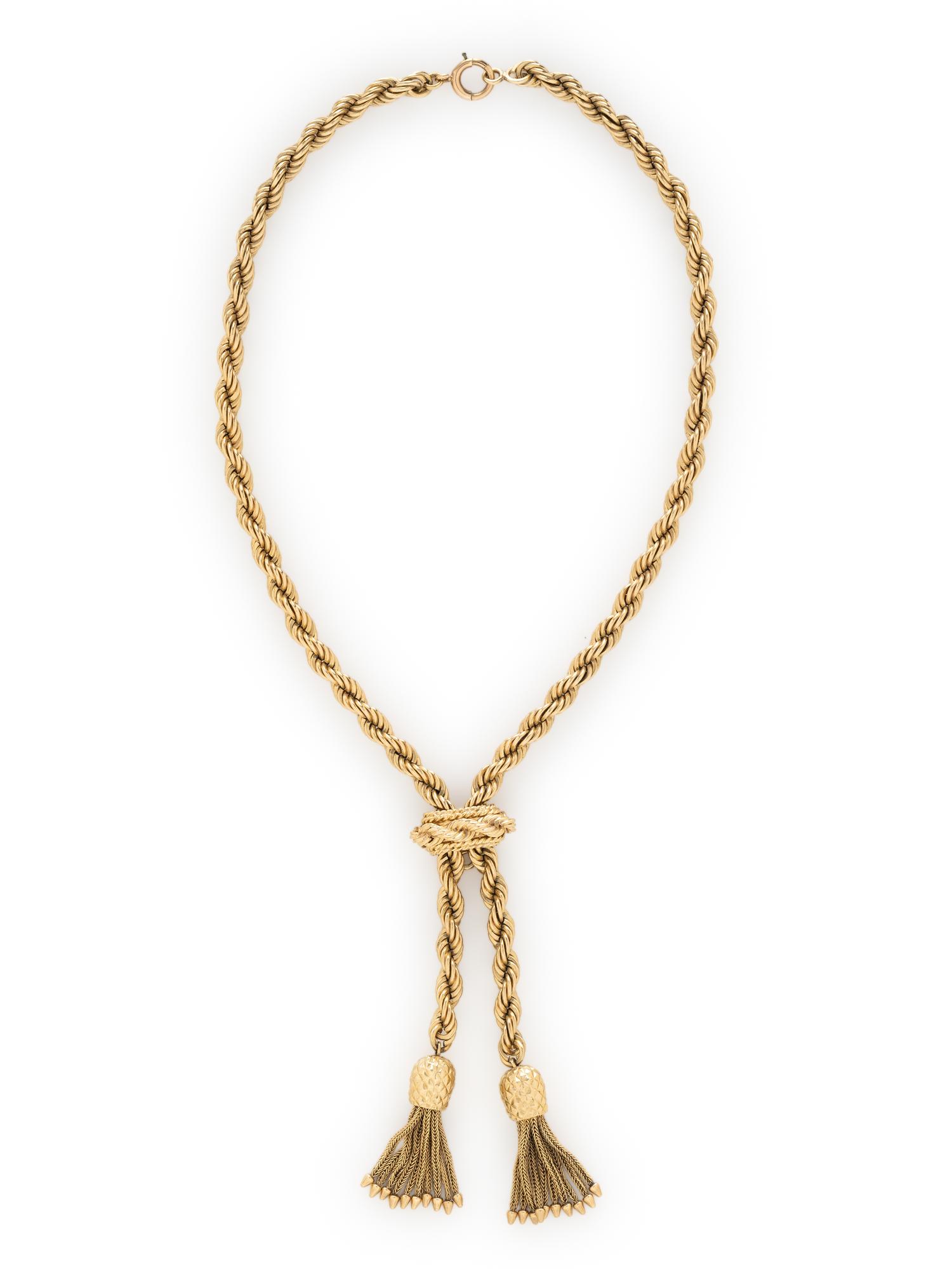 HAMMERMAN BROTHERS, YELLOW GOLD LARIAT WITH TASSLES