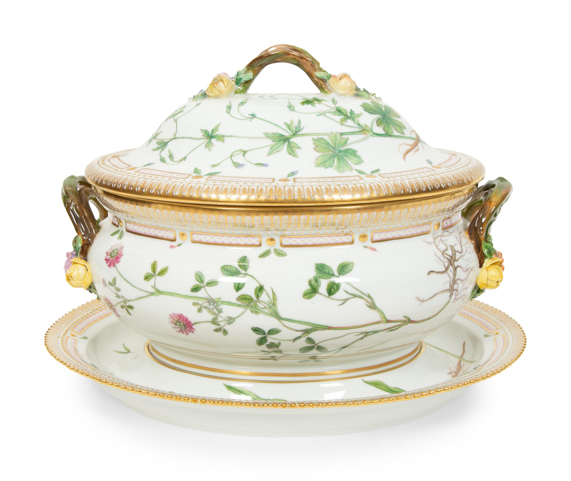 A Royal Copenhagen Flora Danica Large Porcelain Tureen and Underplate