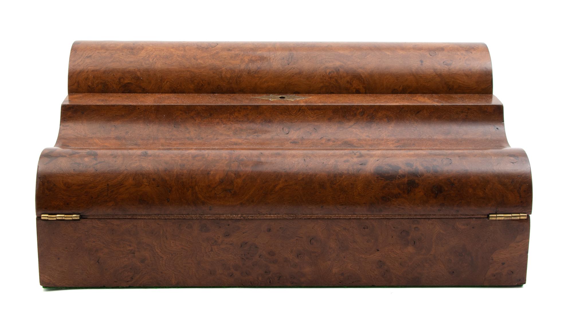 An English Burl Wood Lap Desk Width 16 1/4 inches. — LATE 19TH CENTURY