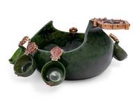 A Large Russian 14-Karat Gold, Enamel and Gemstone Mounted Spinach Jade Kovsh-Form Punch Service