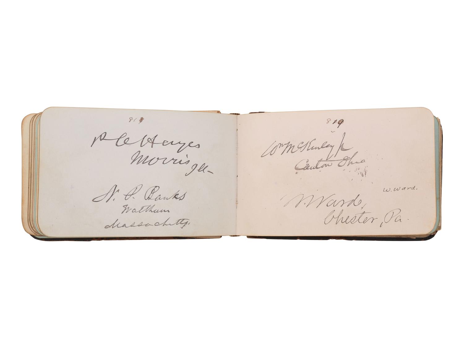 HAYES, Rutherford B. (1822-1893). Autograph book featuring signature of Hayes ("R.B. Hayes"), as President, and members of his cabinet and the 45th US Congress.