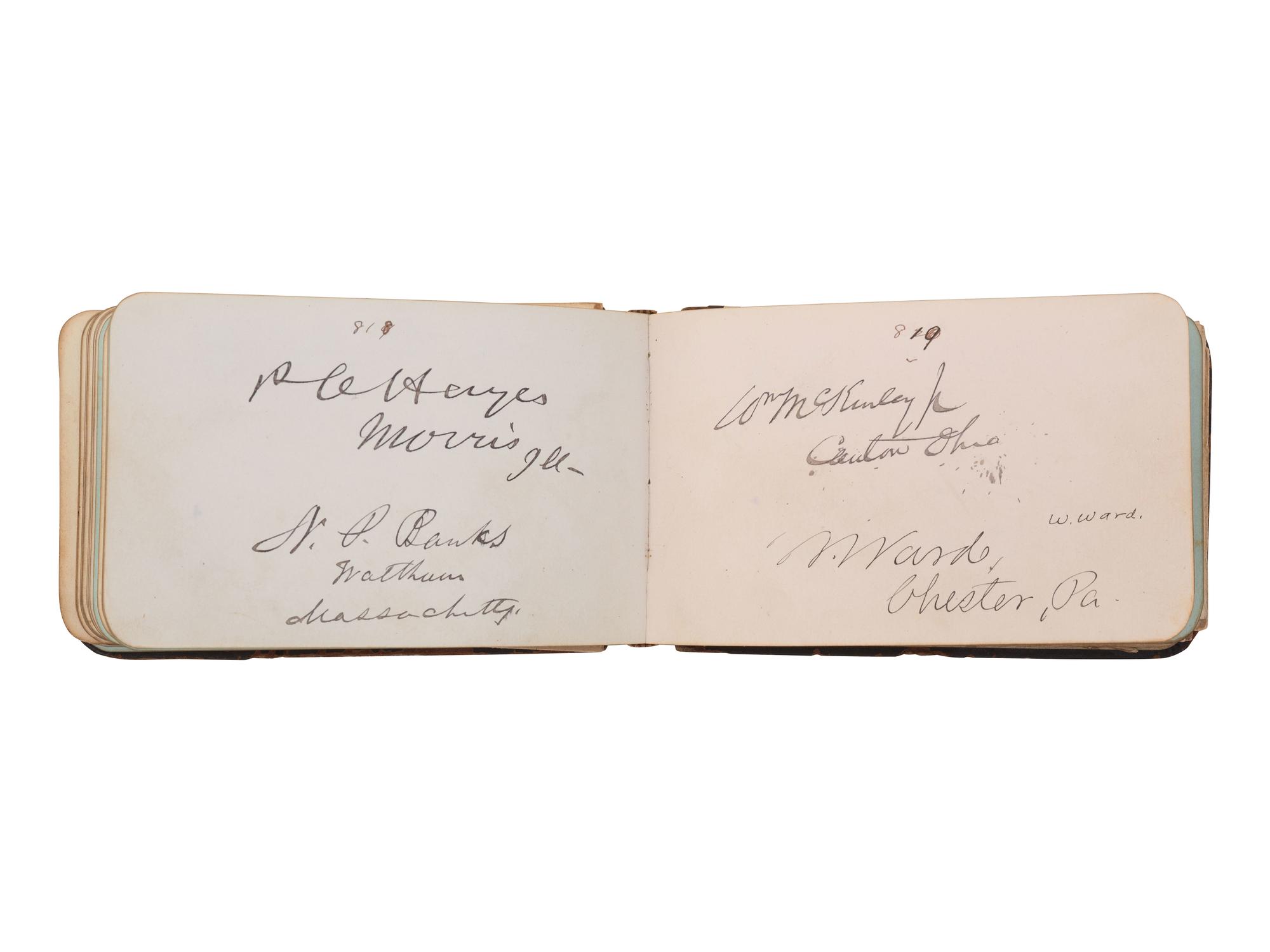 HAYES, Rutherford B. (1822-1893). Autograph book featuring signature of Hayes ("R.B. Hayes"), as President, and members of his cabinet and the 45th US Congress.