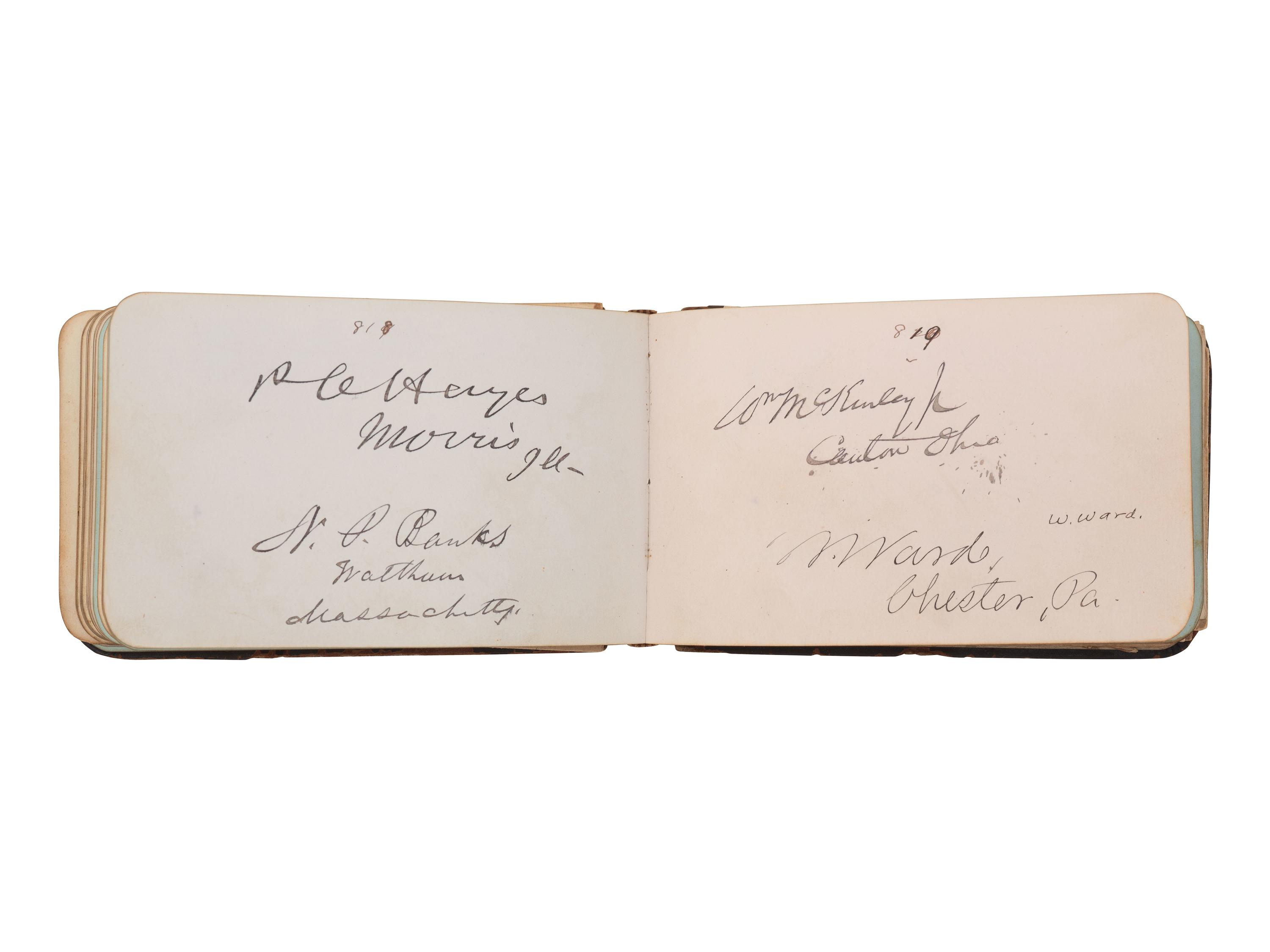 HAYES, Rutherford B. (1822-1893). Autograph book featuring signature of Hayes ("R.B. Hayes"), as President, and members of his cabinet and the 45th US Congress.