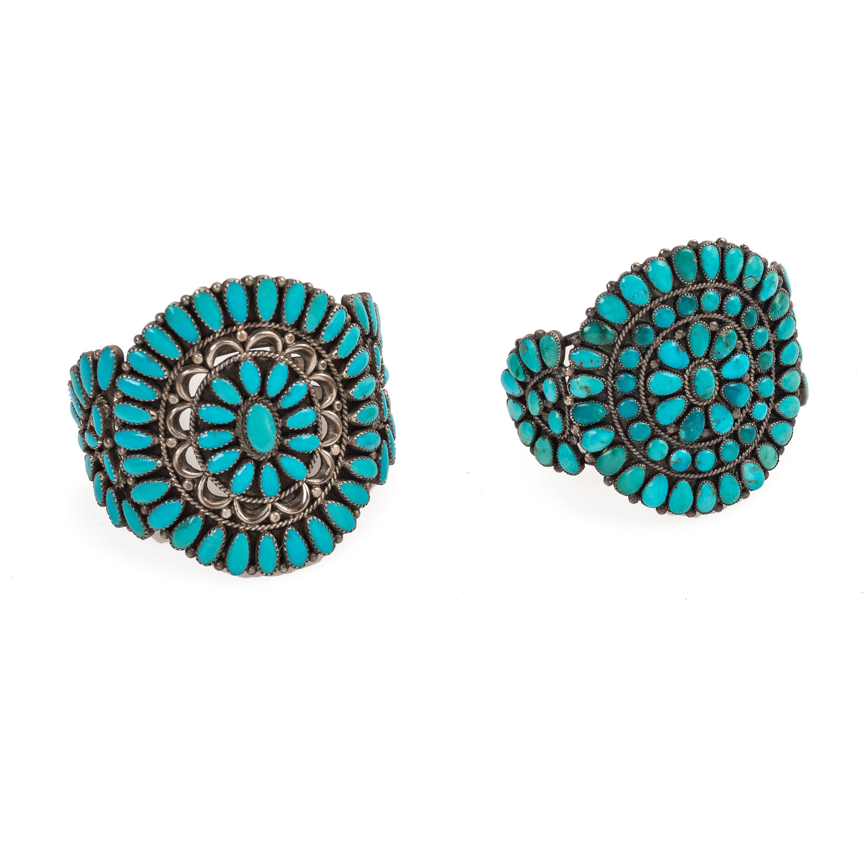 Navajo Silver and Turquoise Cluster Cuff Bracelets