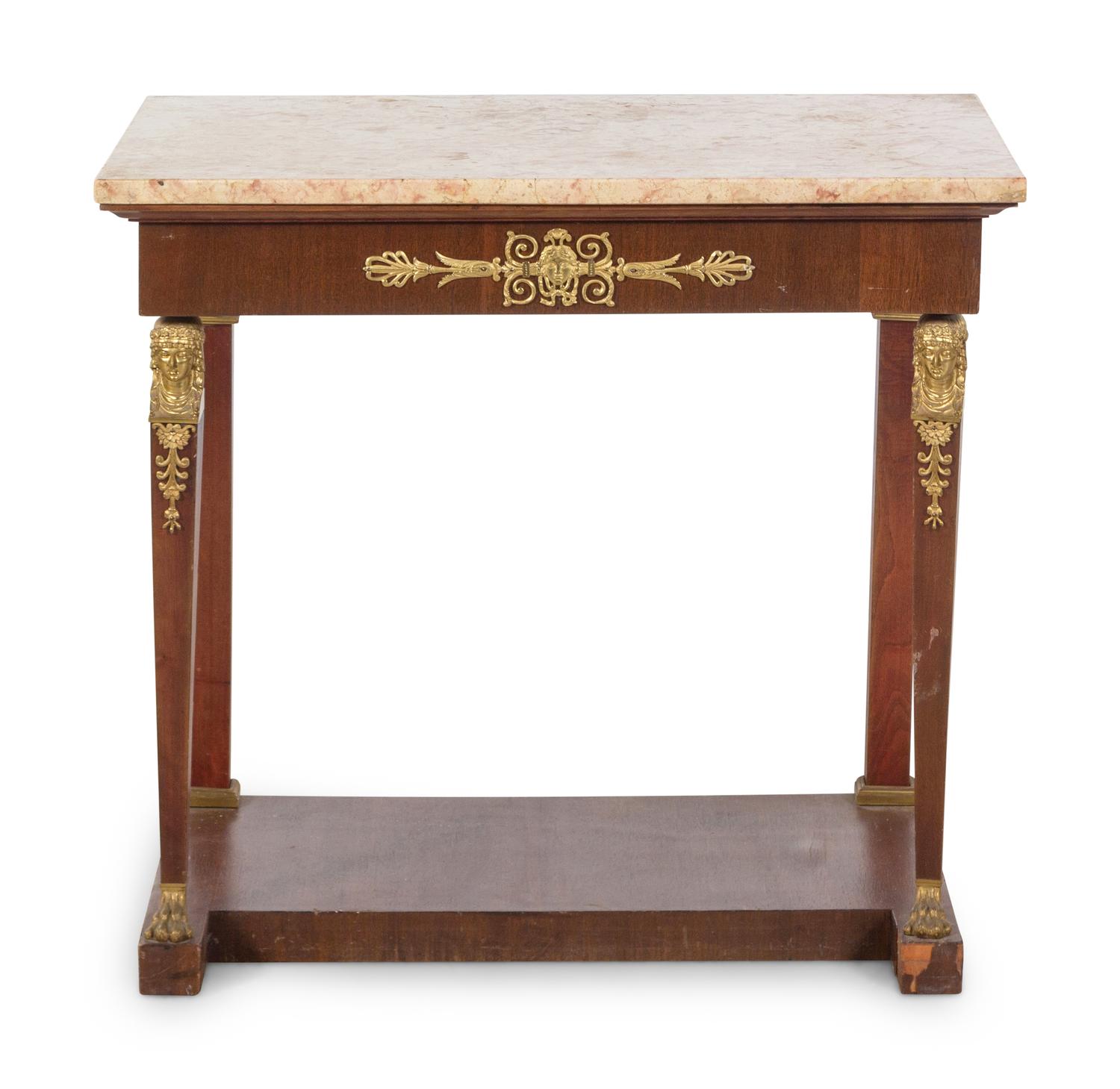 An Empire Style Gilt Bronze Mounted Mahogany Marble-Top Pier Table