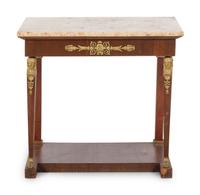 An Empire Style Gilt Bronze Mounted Mahogany Marble-Top Pier Table
