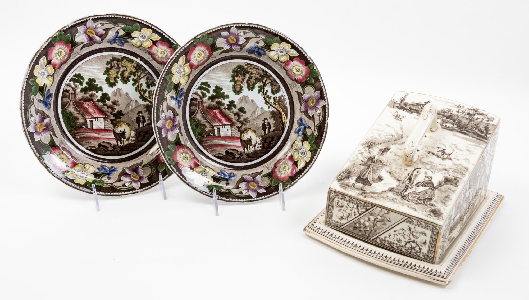 Two English Transfer Decorated Dishes Diameter of first pair 10 inches. — 19TH/20TH CENTURY
