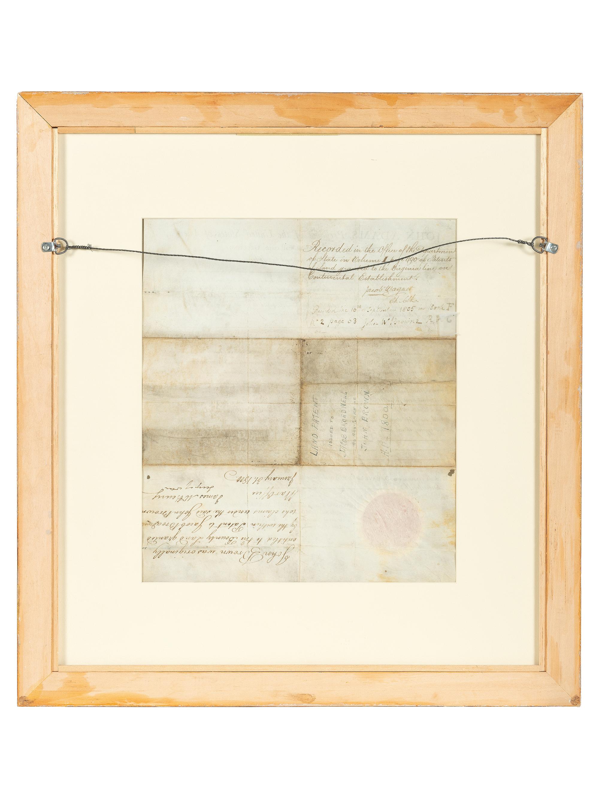 ADAMS, John (1735-1826). Partially engraved document accomplished in a secretarial hand signed ("John Adams") as President, countersigned by Secretary of State Timothy Pickering, 1 February 1800.