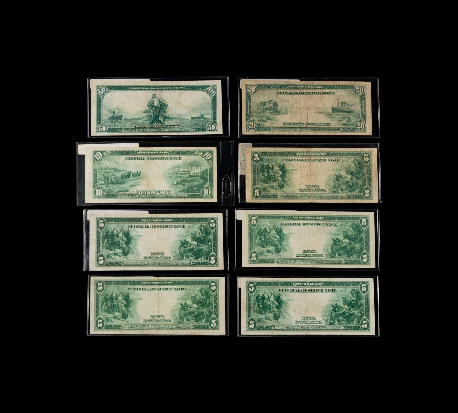 A Collection of Eight Series 1914 Federal Reserve Notes