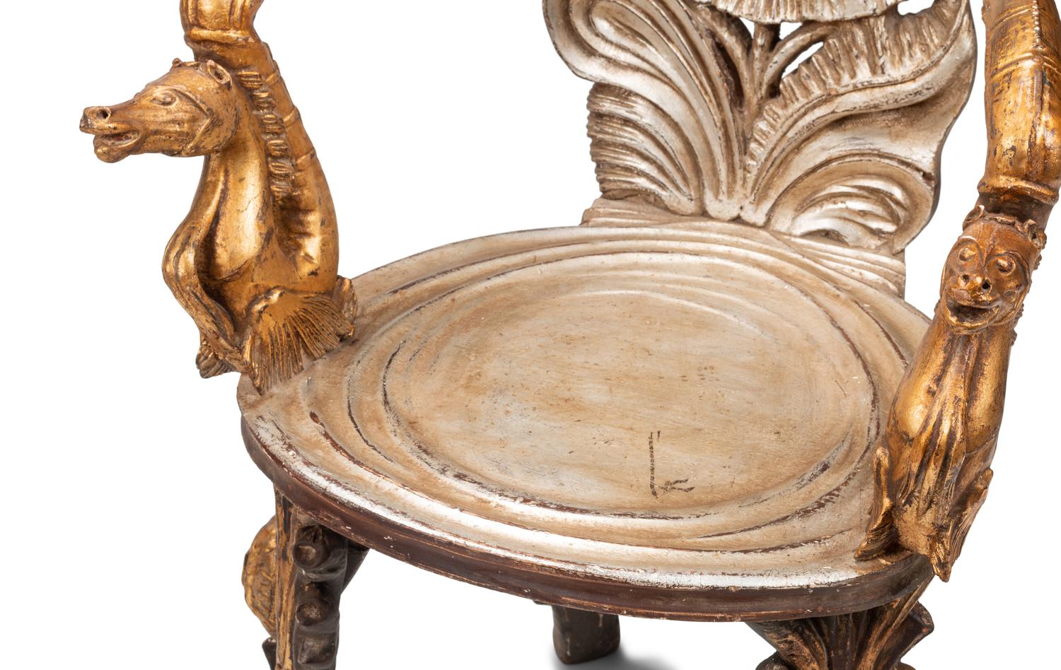 A Pair of Italian Grotto Style Giltwood Armchairs