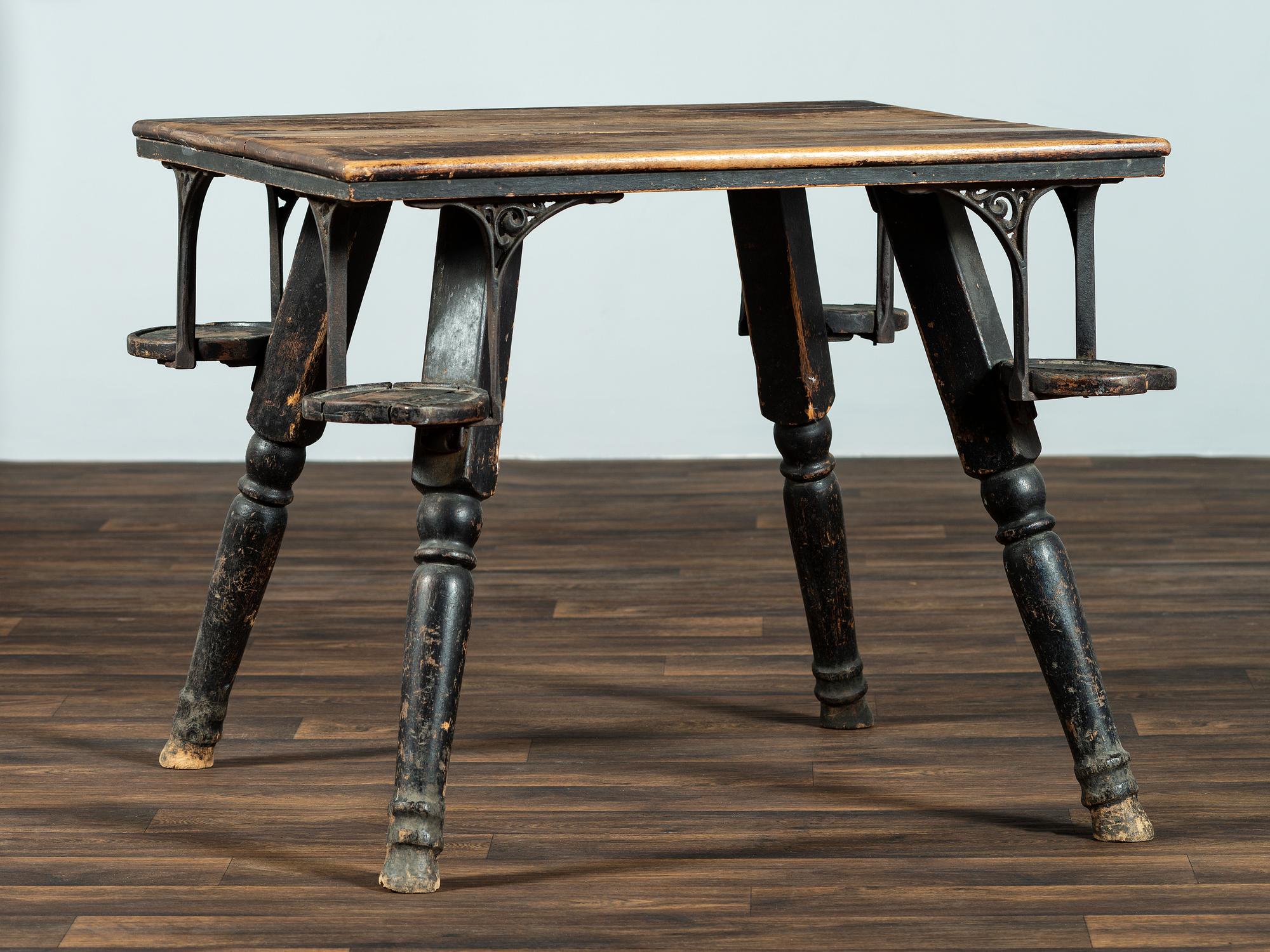 A Country Painted and Turned Iron-Mounted Saloon Poker Table